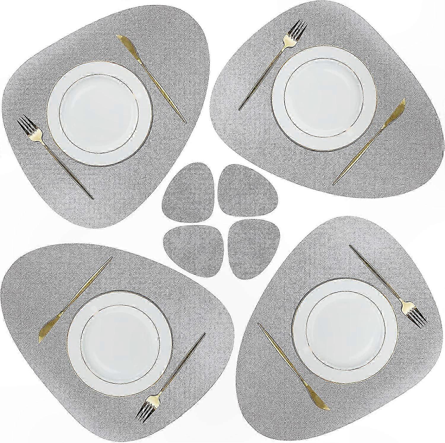 Light Grey Non-Slip Table Mat and Coaster Set, Waterproof and Wipeable Dining Placemats for Everyday Use