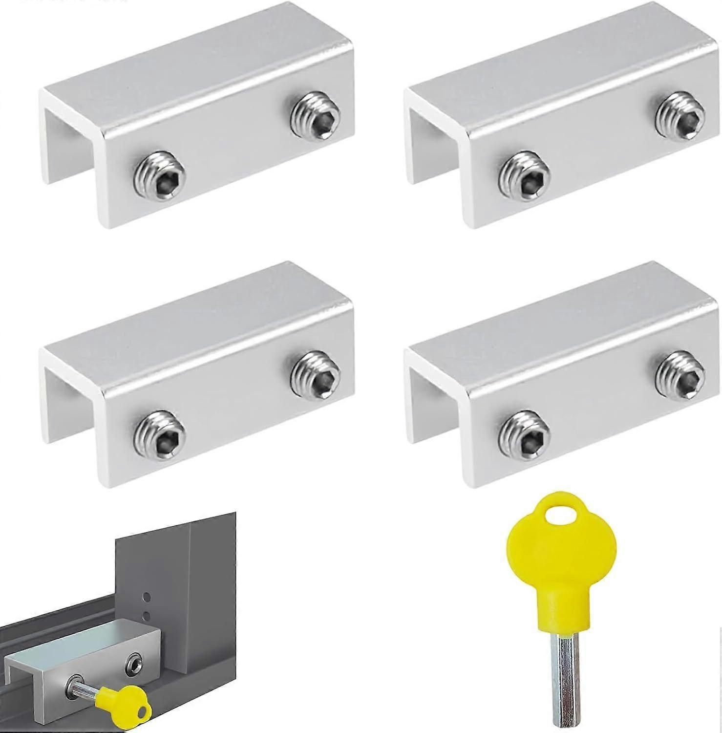 Sliding Door Lock, 4 Pieces Sliding Door Lock, Adjustable Sliding Bay Lock, Security and Anti-Theft Sliding Bay Lock, with Key, for Sliding Doors and