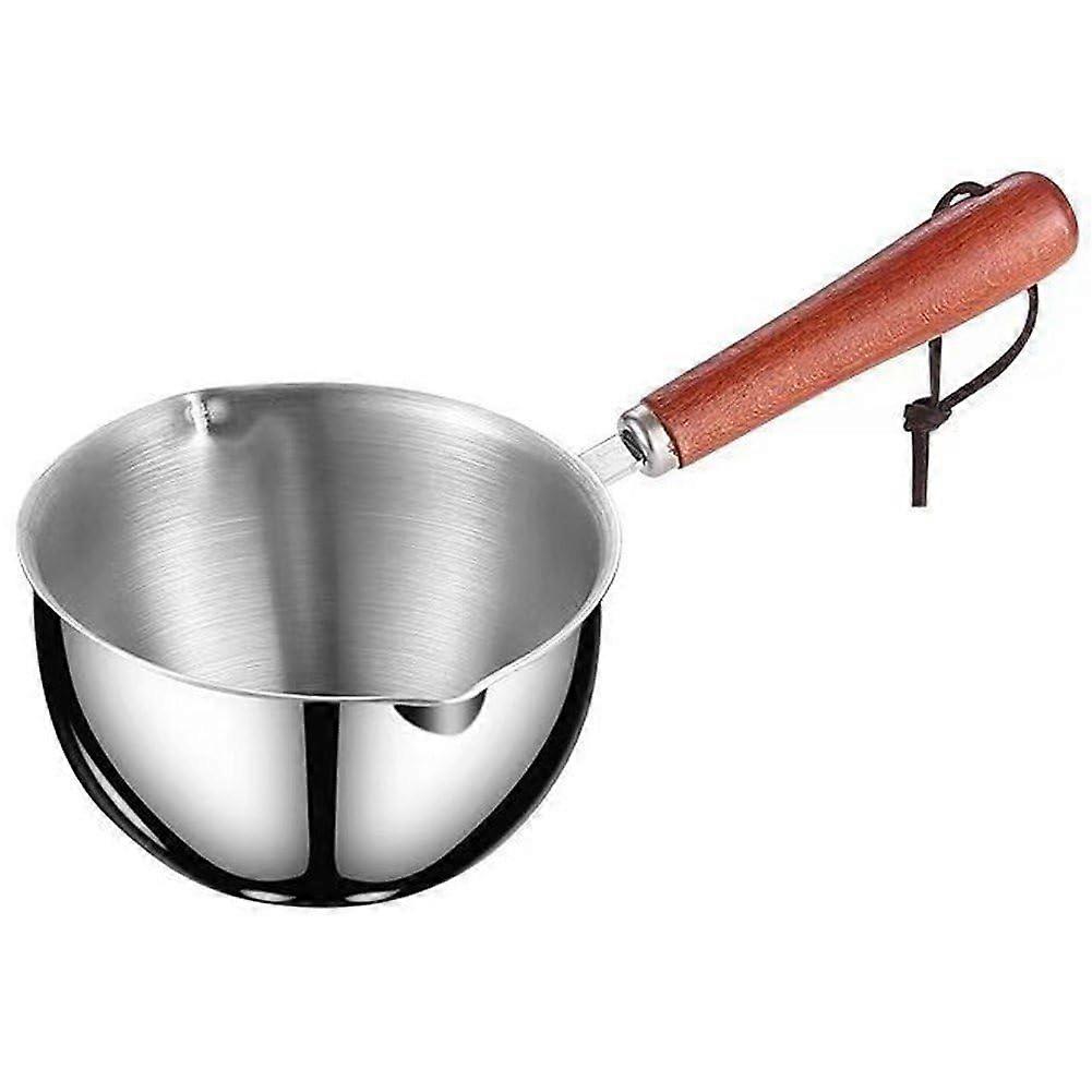 Mini Soup Pot Stainless Steel With Wooden Handle, 300ml Small Breakfast, Milk, Sauce, and Soup Heating Pot