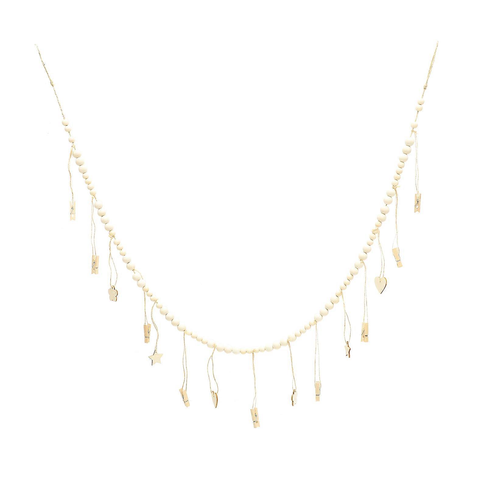 Photo String Wall Hanging Photo Display for Home Wall Adornment Wood Material Light Yellow Color with Clips 1 Set