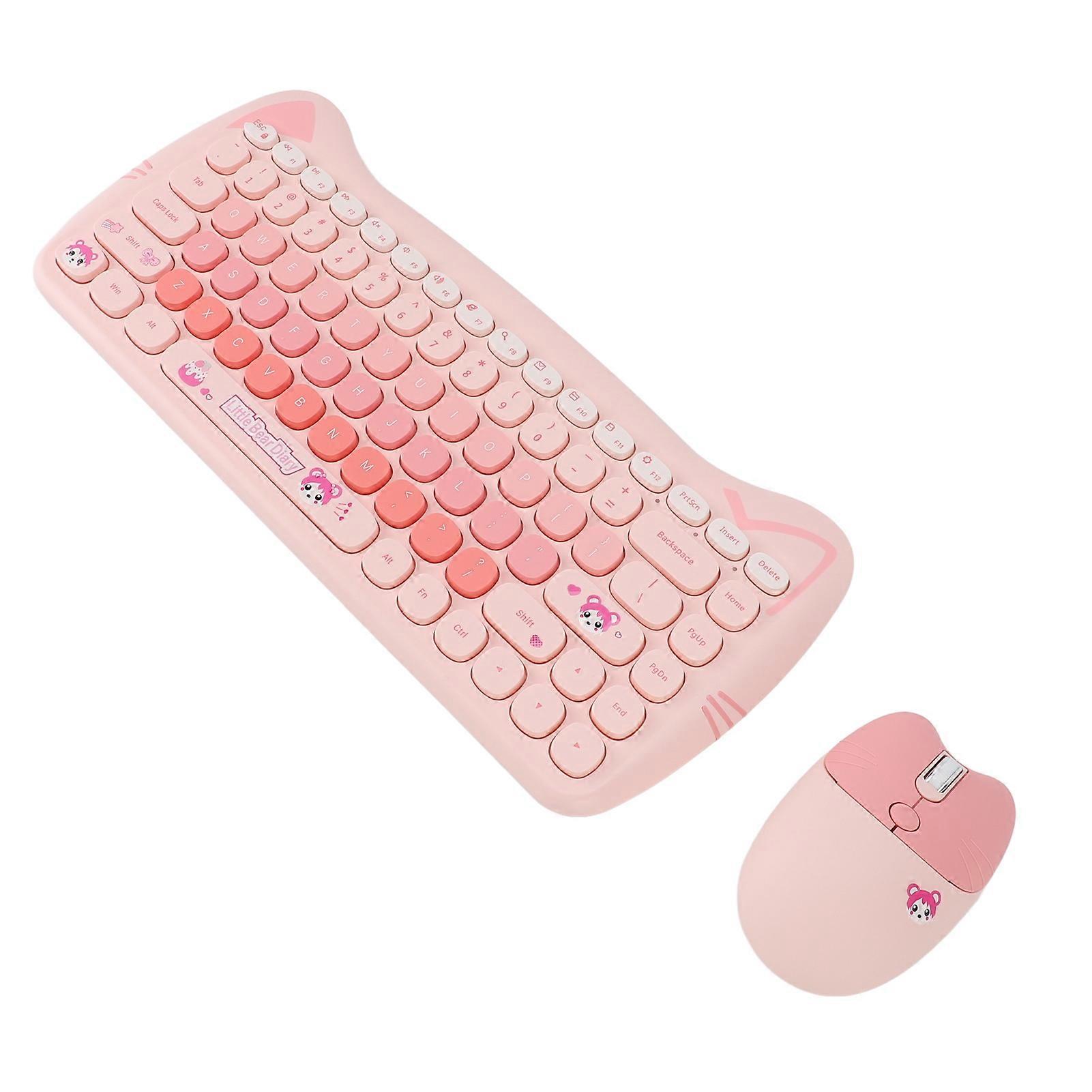 2.4G Wireless 84-Key Keyboard & 4-Key Mouse Set Matte Pink