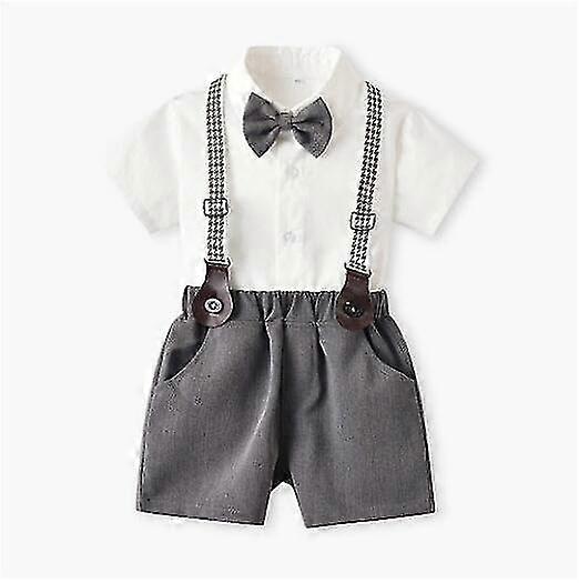 Baby Boys Formal Suit Gentleman Bowtie Romper Suspenders Shorts Wed...