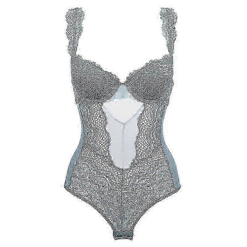 Sexy Lace Translucent Ladies Bodysuit Blue