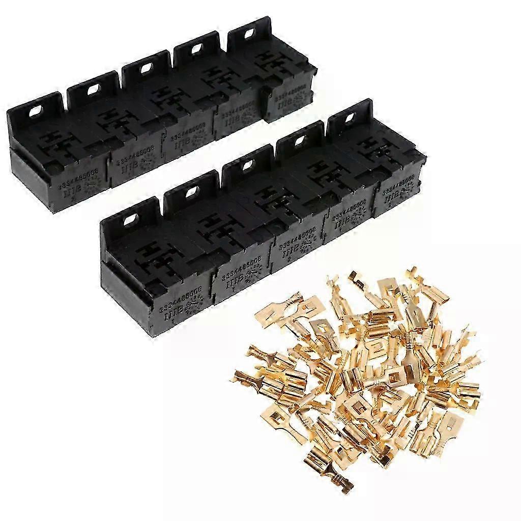 10 Pieces Automotive 30A-80A 5 Pin Relay Sockets Connector Holder With 50 Pieces 63mm Terminals