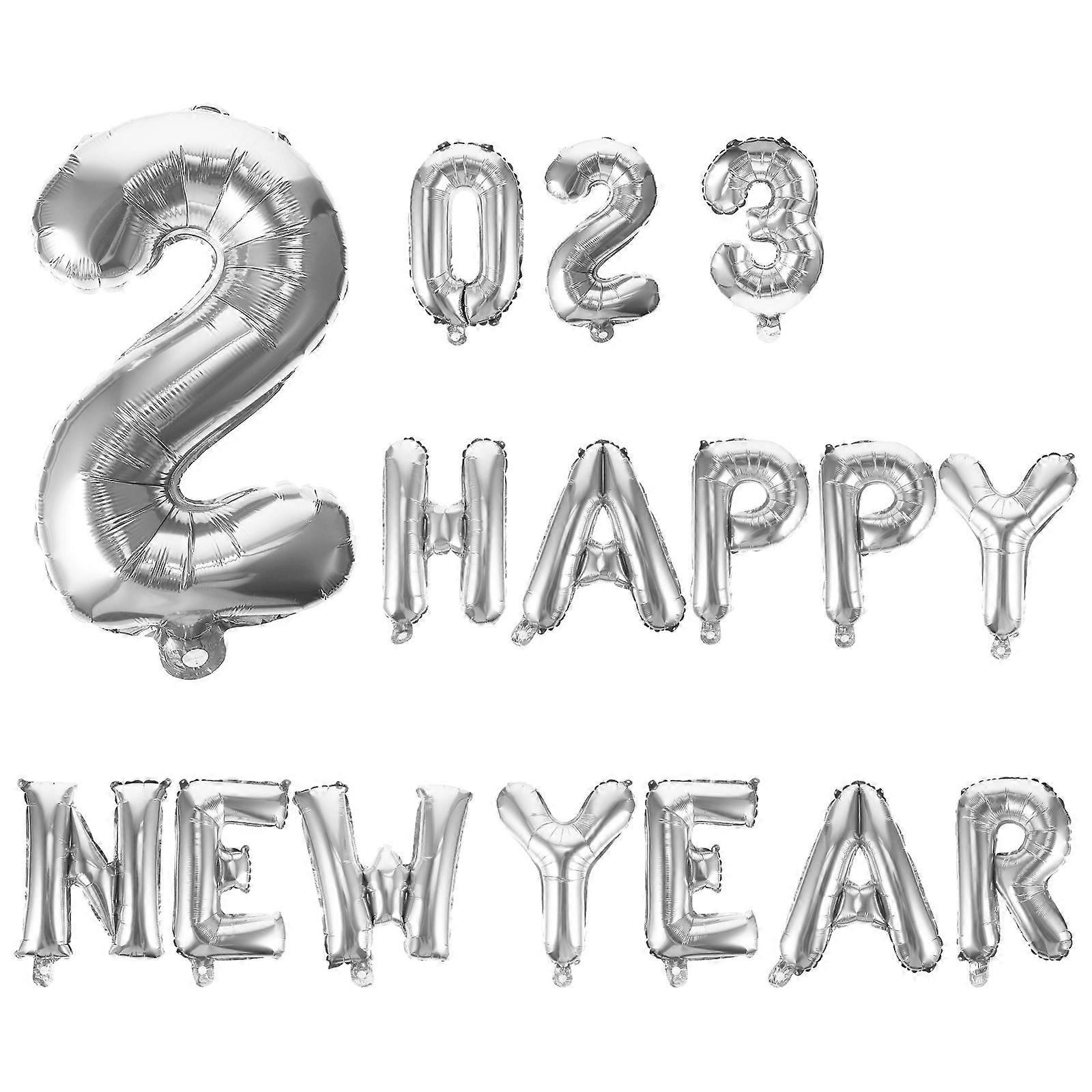 Party Balloons Happy New Year Balloons for Decoration 2Sets Silver Balloon Set