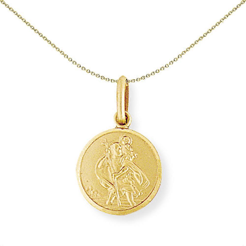 Jewelco London 9ct Yellow Gold Round St. Christopher Medallion Charm Pendant - 12x19mm