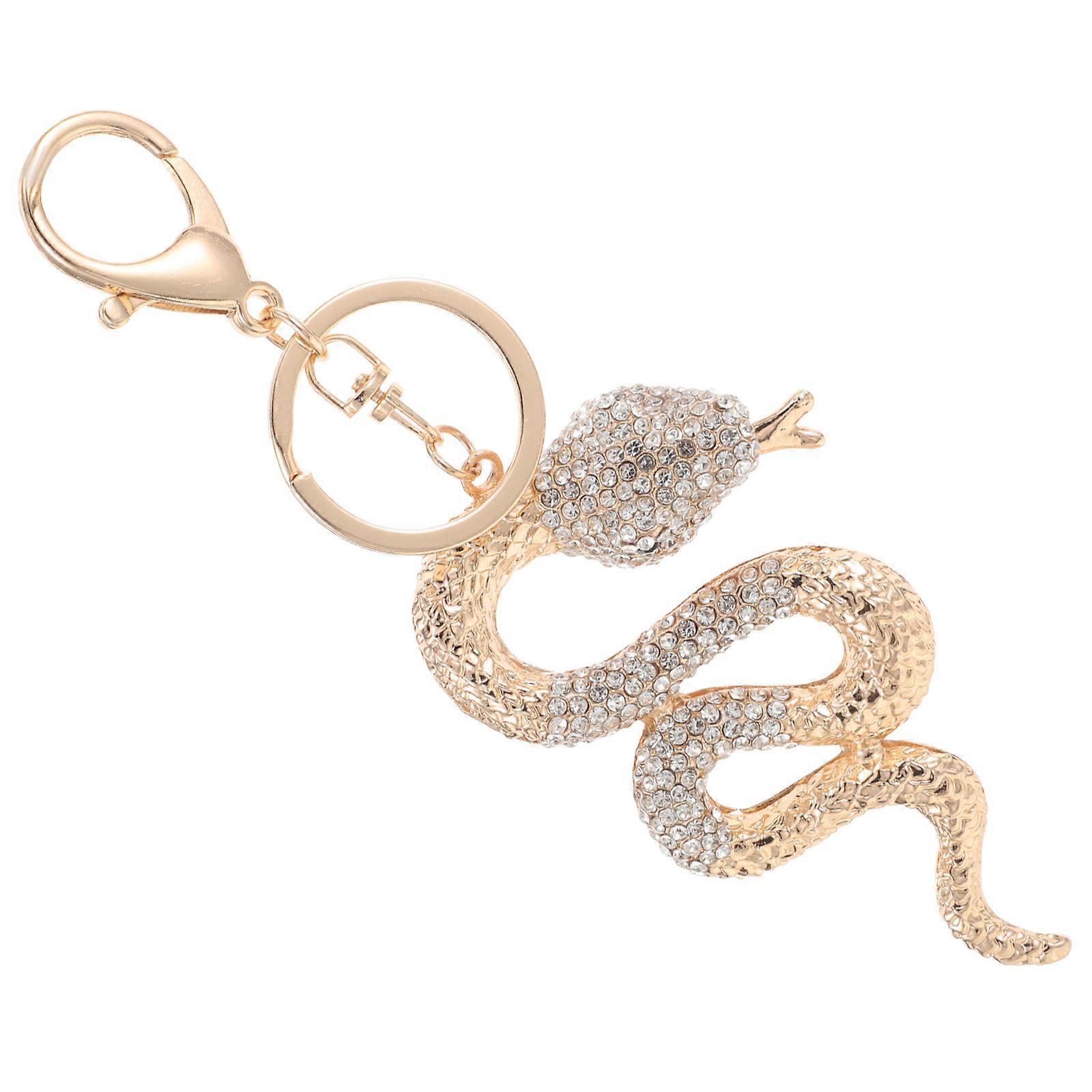 Golden Snake Keychain Alloy for Decoration 3Pcs Set Sparkling Rhinestone Accessory