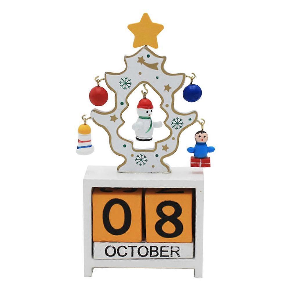 White Wooden Christmas Tree Desktop Decoration Calendar For Book Shelf And Desk 7x3.5x15.5 Cm Decoration 1Pack