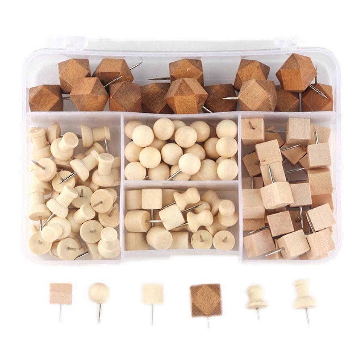 130 Wooden Push Pins Geometric Shape for DIY Craft Supplies