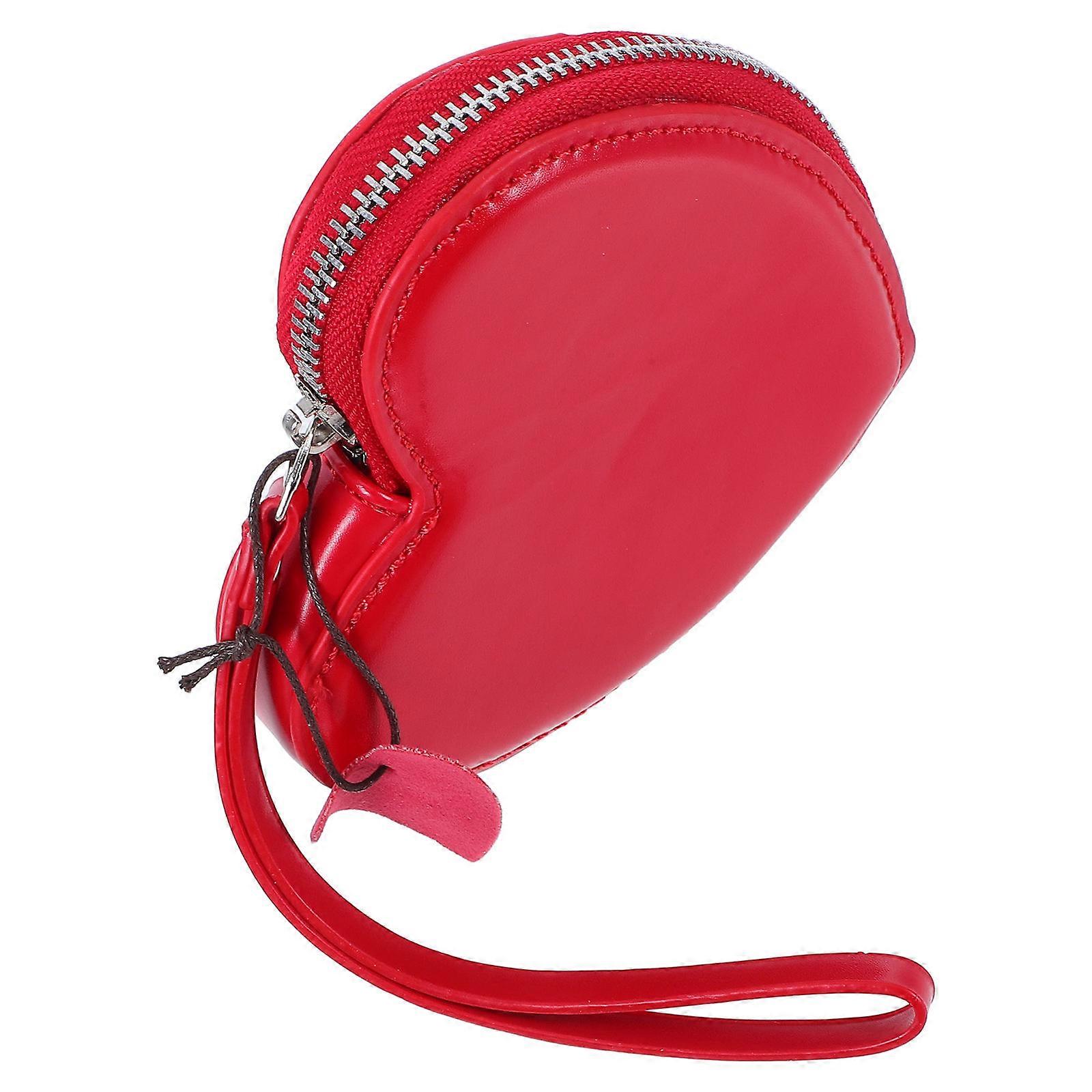 6Pcs Red Heart Shape Coin Purse for Storage Use PU Compact Portable Bag