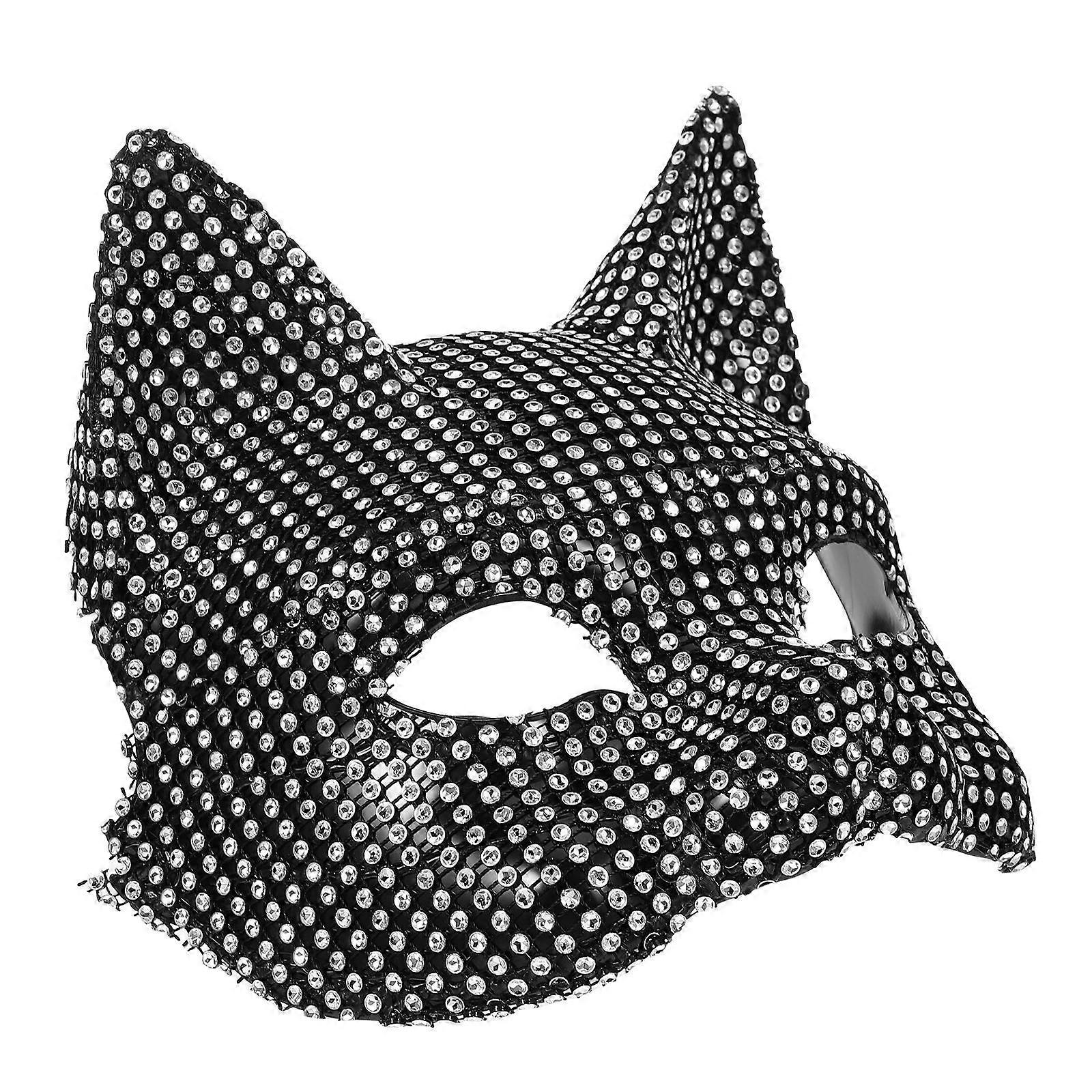 Silver Rhinestone Cat Mask Masquerade Mask for Cosplay 3Pcs Pack