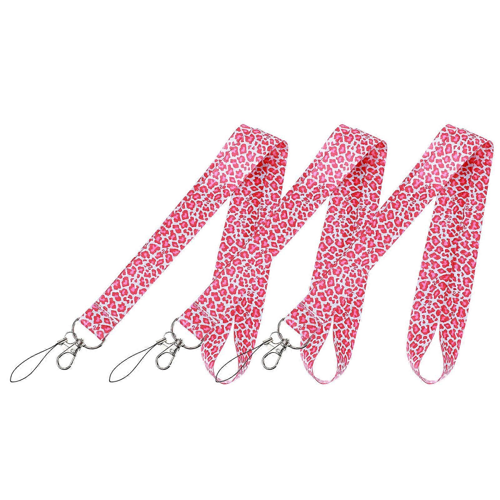 Phone Charm Loop Durable Leopard Lanyard For Families Everyday Use Pink 48X4X0.2CM Hanging Key Chain 3Pcs
