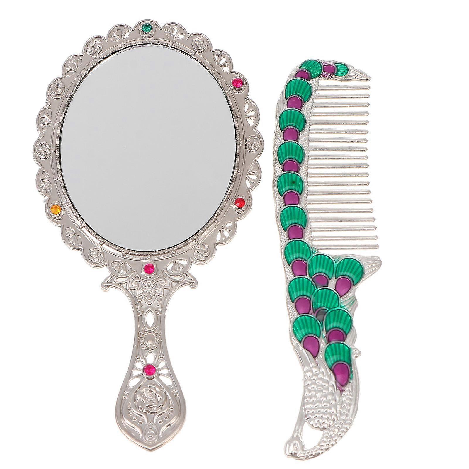 Classic Handheld Mirror for Makeup 1Set Vintage Alloy Portable Vanity Mirror