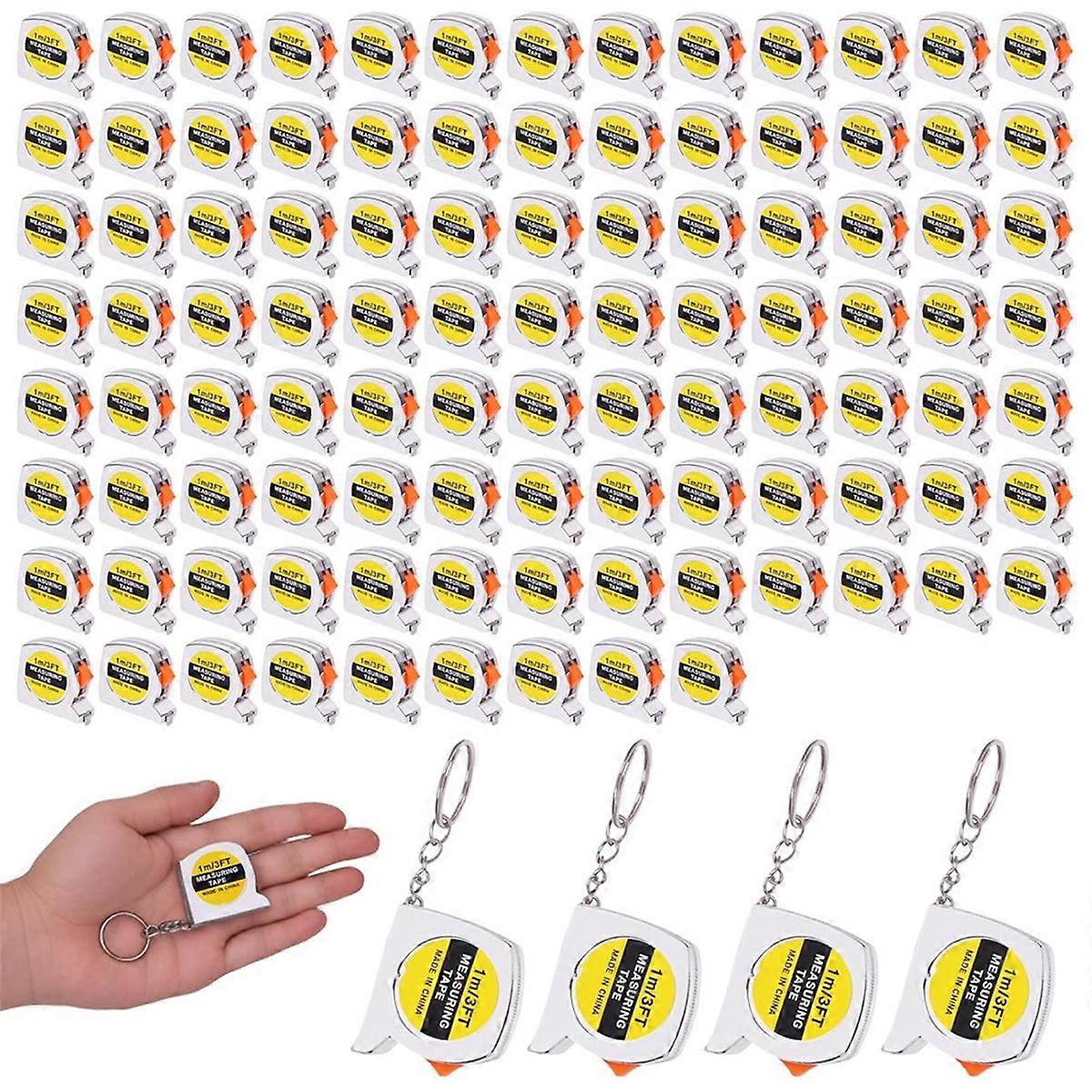 100 Pcs Mini Tape Measure Keychains, 1.5 Inch Retractable Measuring Tapes with Slide Lock, 1m/3ft Ruler Key Rings Favors
