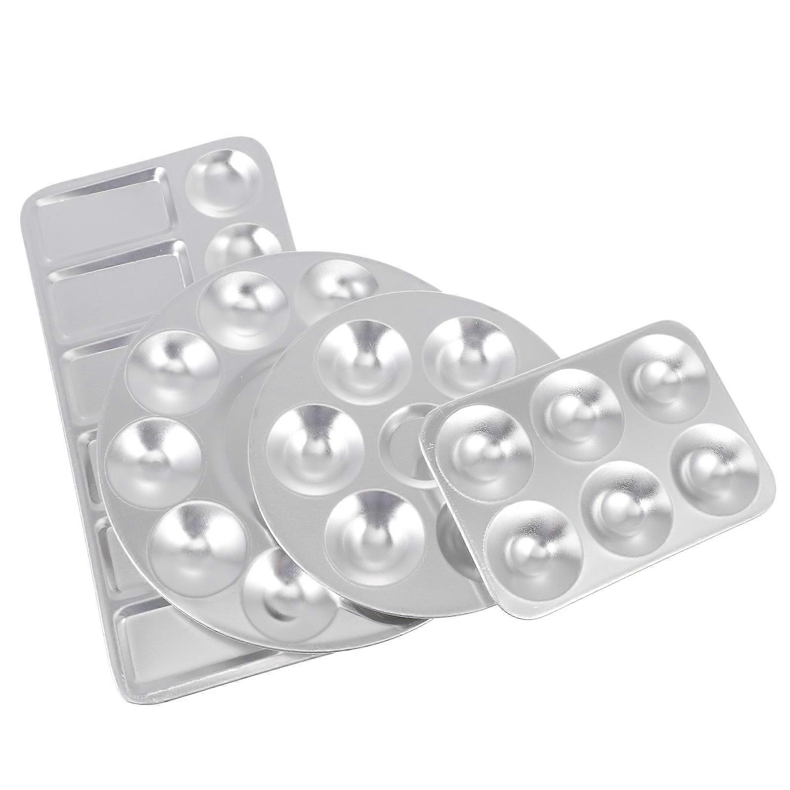 Metal Mixing Paint Palette 4Pcs Artist Paint Tray Suitable For Painting Art Creation Rectangle Silver