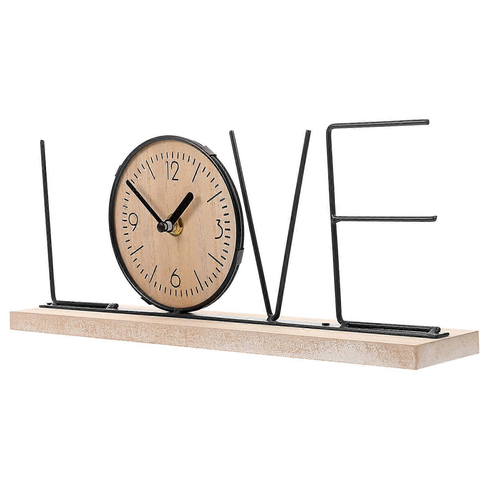Retro Desktop Clock with Wooden Base for Mute Timekeeping 2Pcs Set