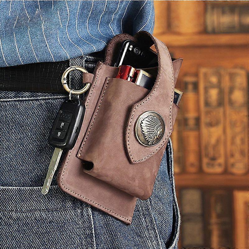 Minglan Vintage Leather Belt Waist Bag Pack Men Tactical Multifunction Holster Portable Key Holder Mobile Phone Cigarette Tools Case