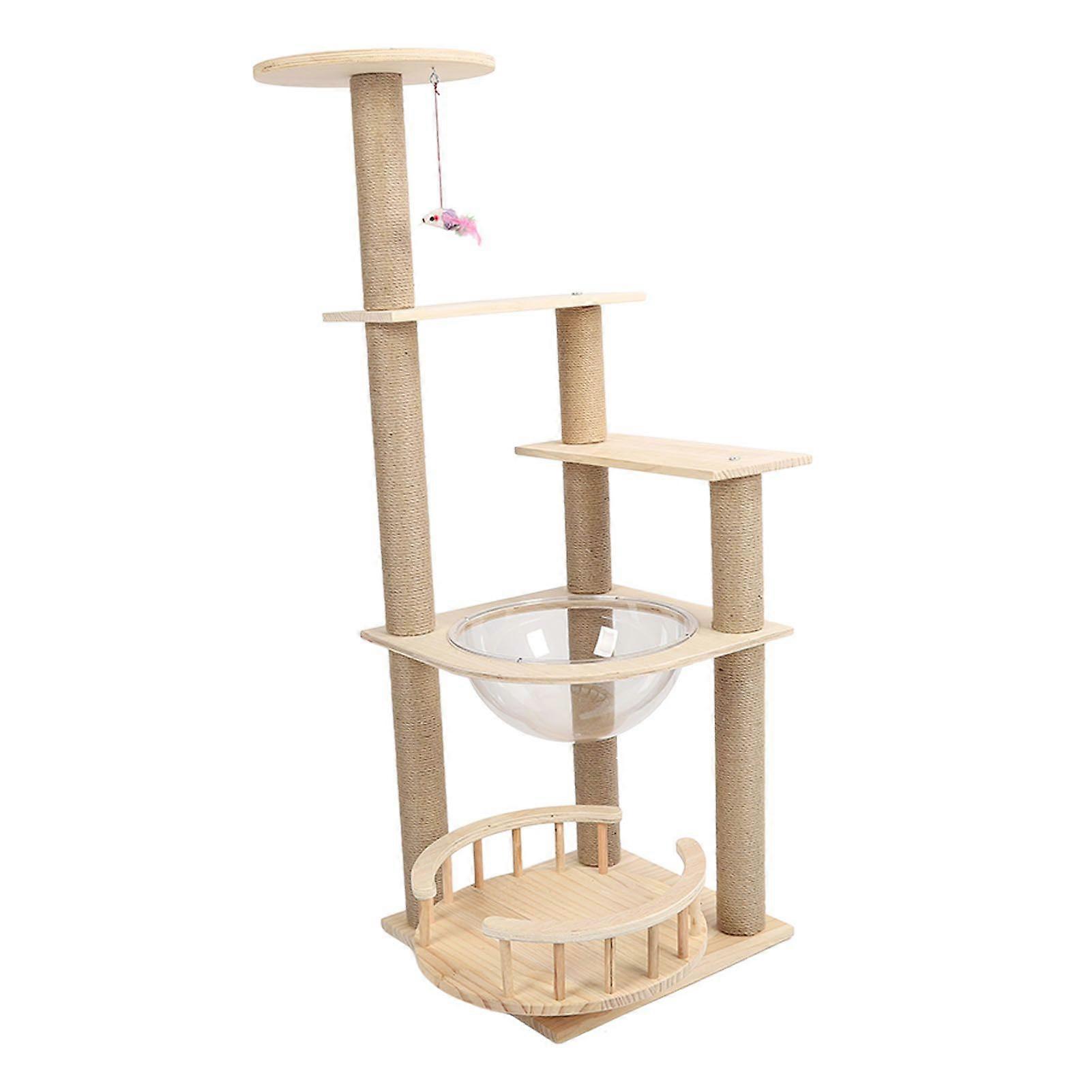 Cat Tree Space Saving Stable Sturdy Structure Multi Level Safe Solid Wood Tower for Indoor Cats Space Cabin
