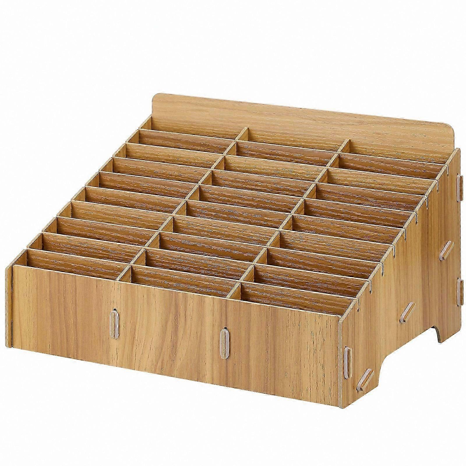 Wooden Classroom Phone Storage Box with 30 Slots, Secure Organizer for Devices, 32.50x23.50x18.50CM, 1 Pack