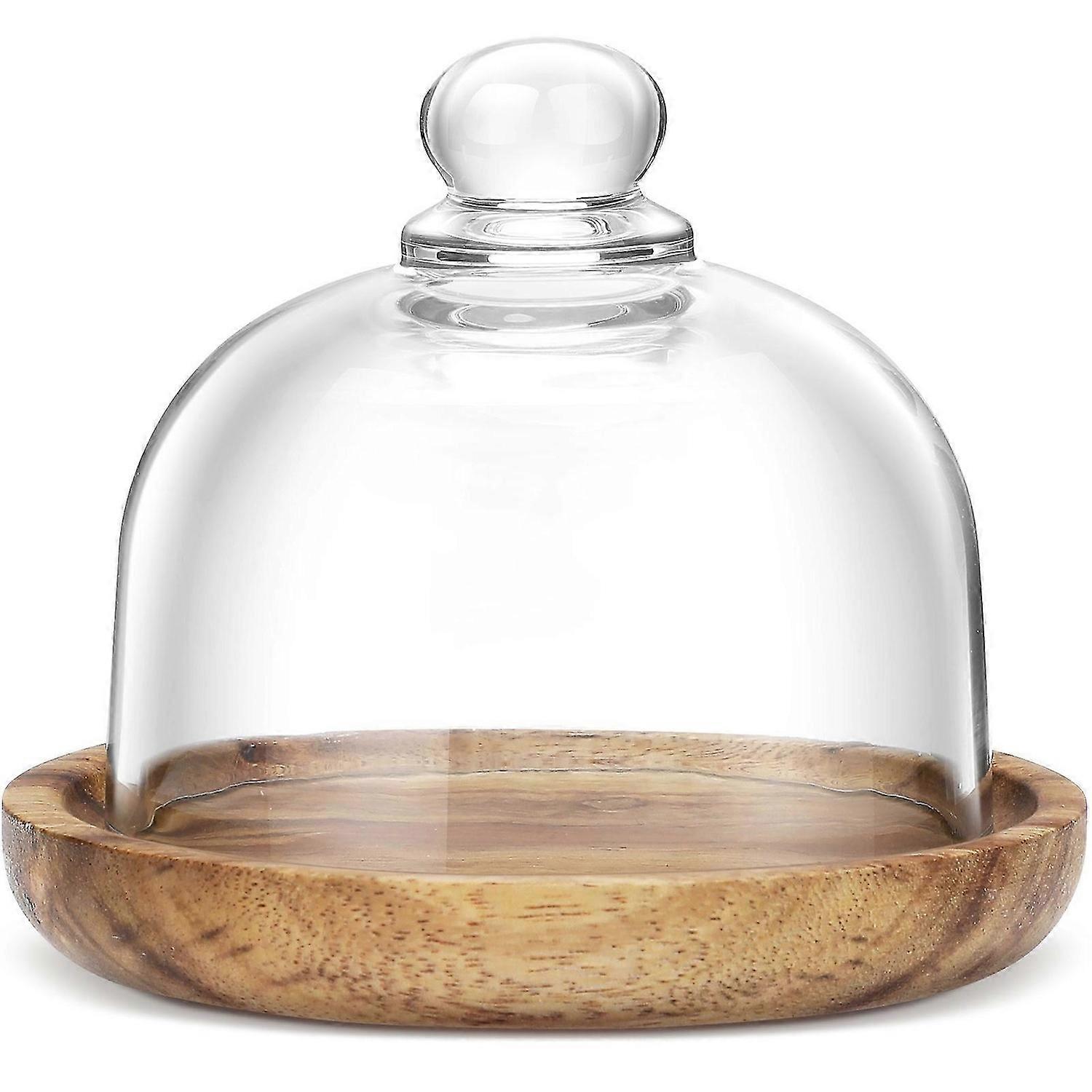 Wood Tray With Glass Dome Lid For Home Use Parties And Restaurants Assorted Color Food Container 1 Set