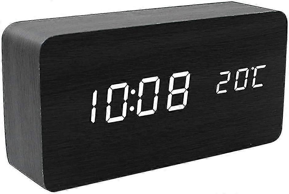 Sound Control Wooden Square Led Alarm Clock Desktop Table Digital Thermometer Wood Alarm Clock