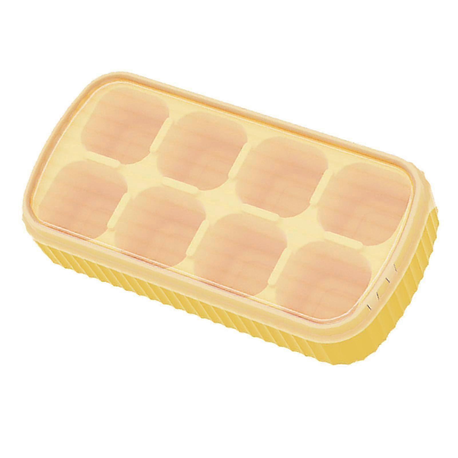 Silicone Ice Cube Tray Flexible Easy Release Square 8-Cube Mold with Removable Lid for Freezer Cocktail Whisky Yellow