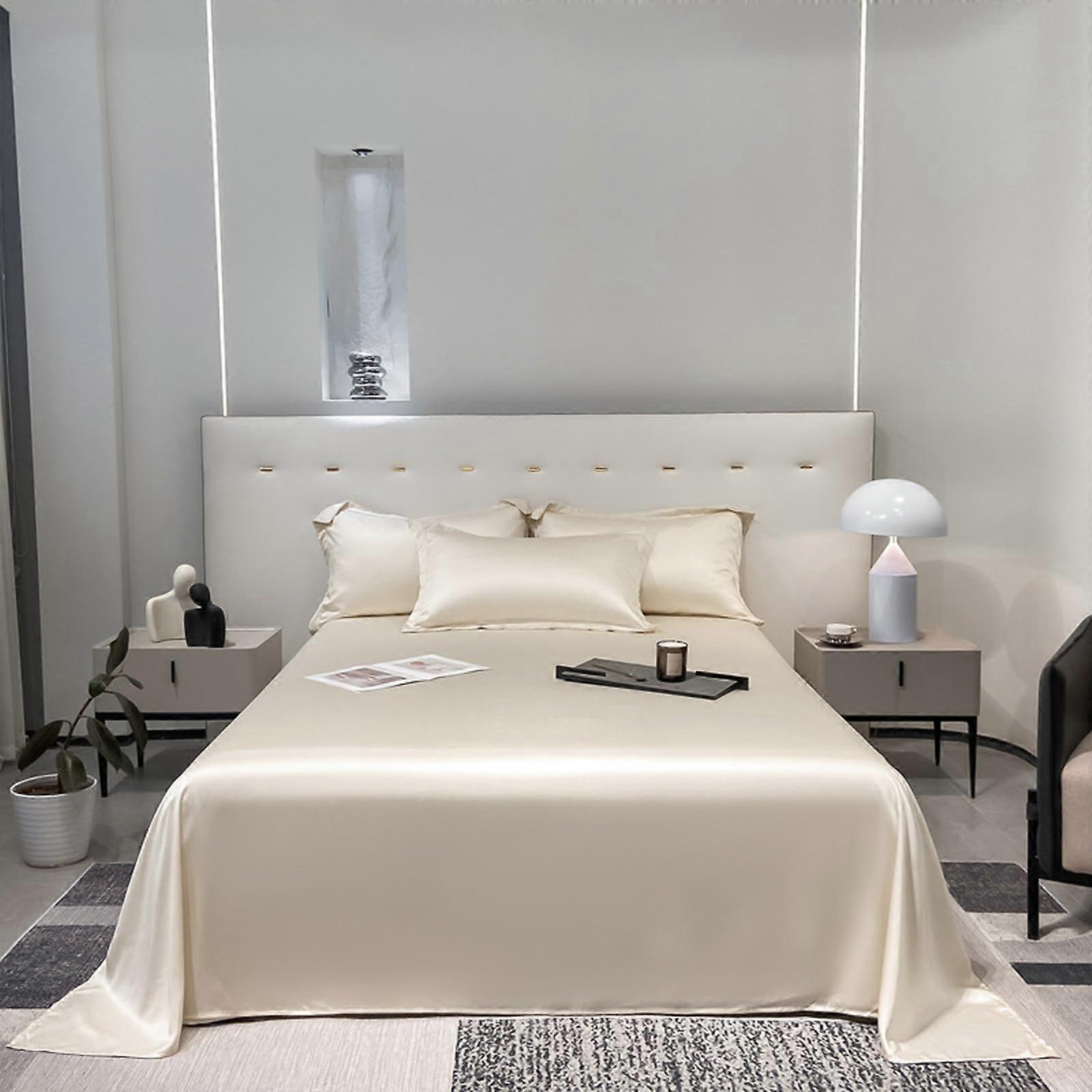 Satin Silk Bedding 180x230cm White Satin Bed Sheets Super Soft