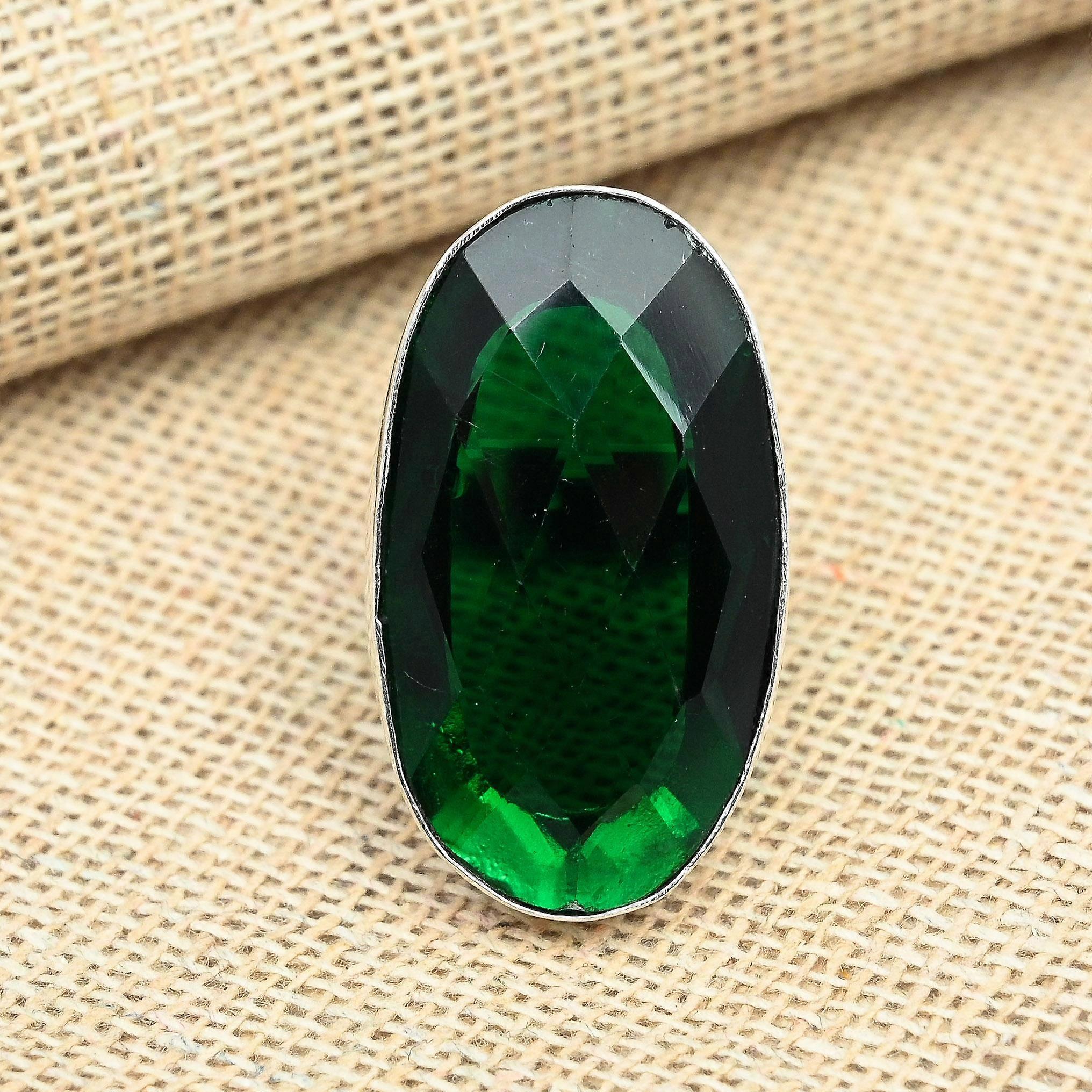 Faceted Chrome Diopside 925 Solid Sterling Silver Handmade Engagement Ring Jewelry