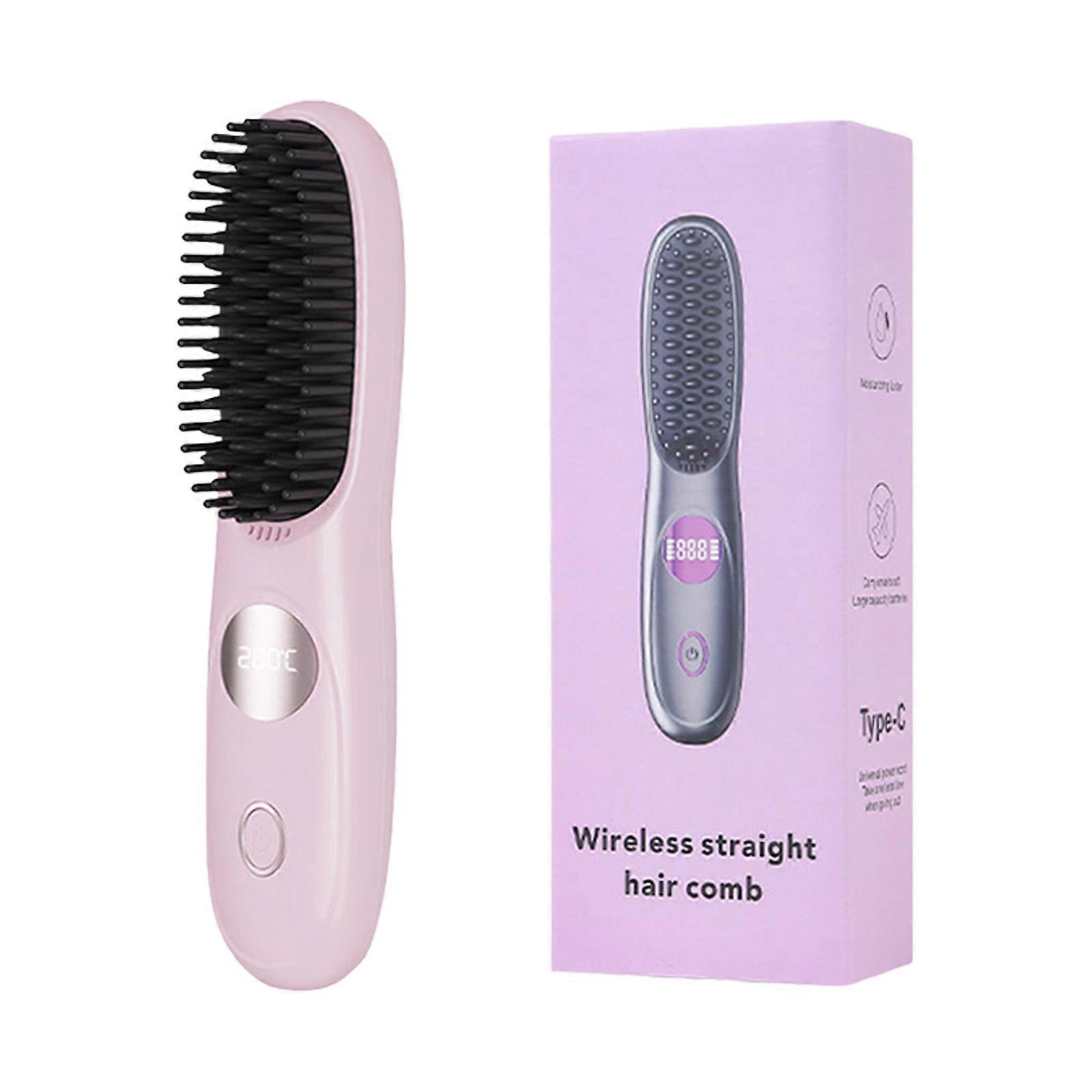 Straightening Comb Fast Heating Conditioning Technology Adjustable Temperature Hair Styling Comb Ergonomic Handle  Pink