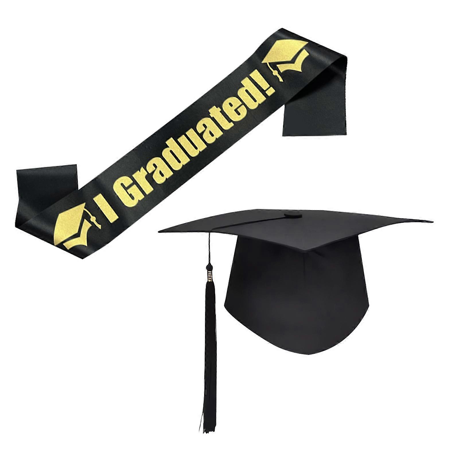 אביזרי סיום לימודים 2025 כובע רווקים יוניסקס וסרט סיום לימודים לצילומי טקס סיום לימודים רשמי, ססגוניות
