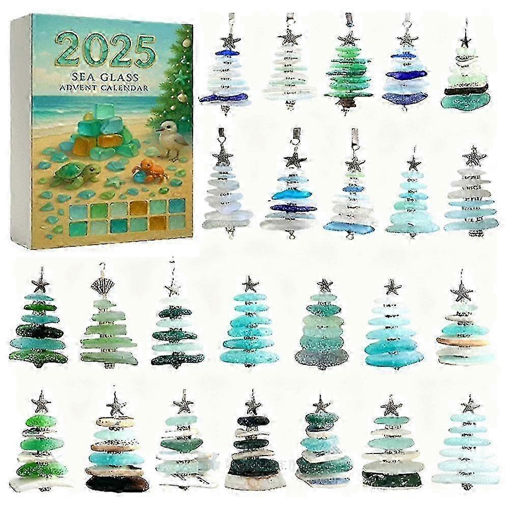 Sea Glass Christmas Tree Advent Calendar, Handmade Miniature Christmas Tree
