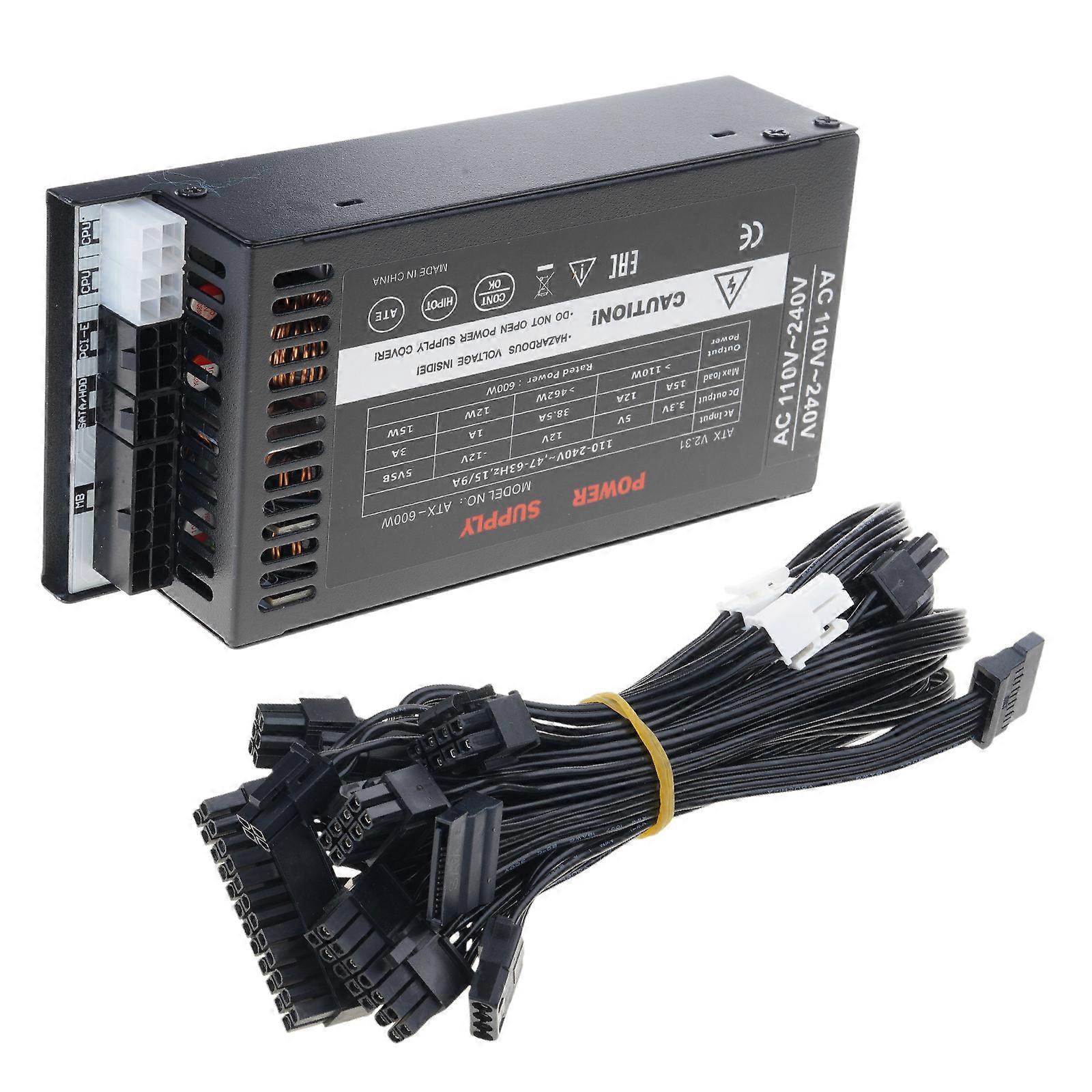 110-264V Efficient 600W Modulars Power Supply for ITX Systems, Overcurrent and Short Circuits Protections Multicolor