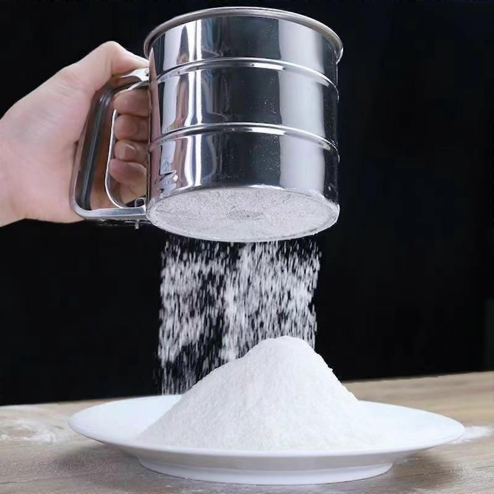 Stainless Steel Flour Sifter with Double Layer Mesh and Hand Crank for Baking Cakes, Cookies
