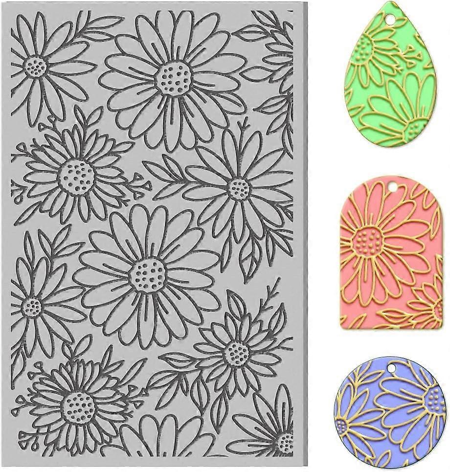 Polymer Clay Texture Sheets 4x2.6in, Daisy & Leaves Embossing Mat, compatible with clay tools for jewelry, earrings making