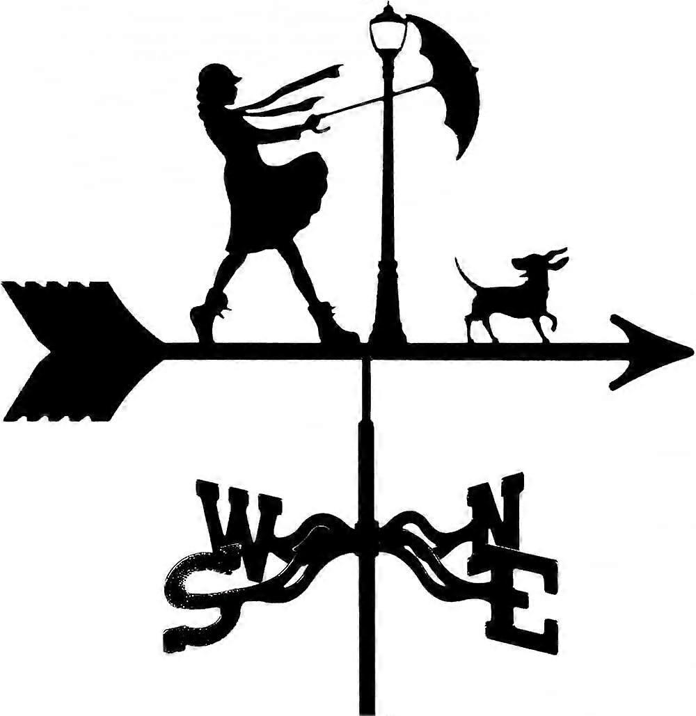 Wind Vane Weathervane with Roof Mount, Retro Metal Weather Direction Indicator for Farm and Yard