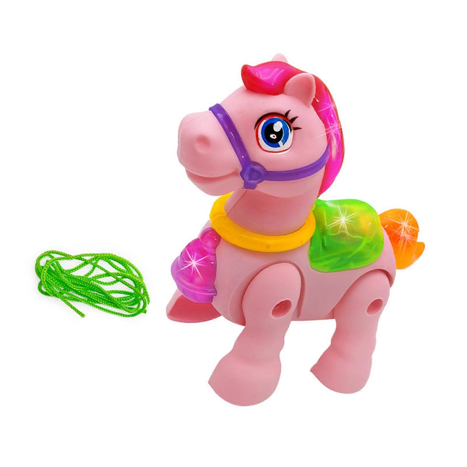 Random Color Electric LED Music Horse Toy Featuring Automatic Pulling and Light Effects for Children Over 3 Multicolor