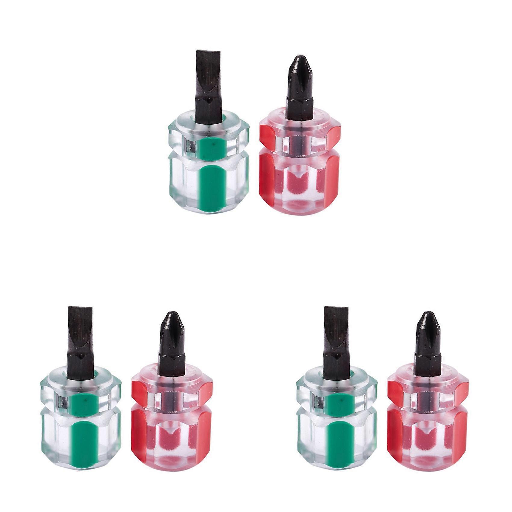 6 Pcs Flat Phillips Screwdriver Mini Screw Driver Short Small Split Repair Tools Kit Set Green+Red