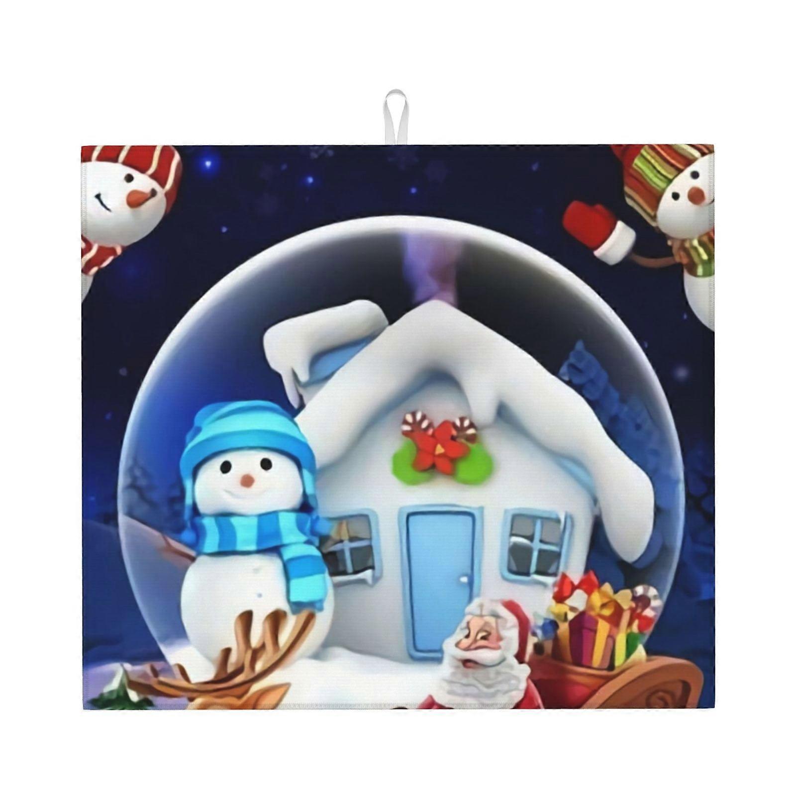 Christmas Dish Drying Mat For Kitchen Counter, Microfiber Dish Mat, Fast Absorbent Draining Pad