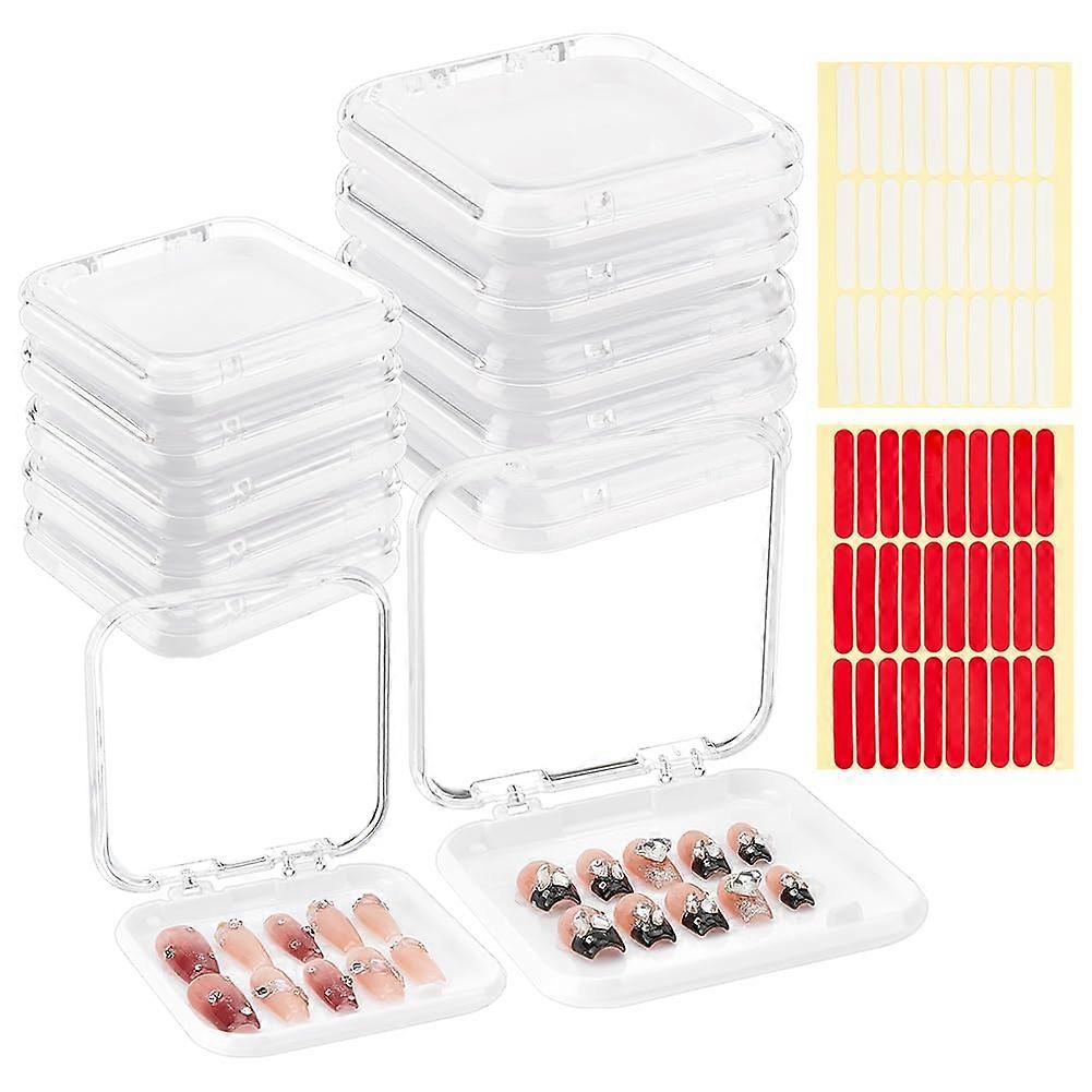 20pcs Press On Nail Storage Boxes with Clear Lid and Adhesive Strips, White Artificial Nail Display Case for Salon and Home