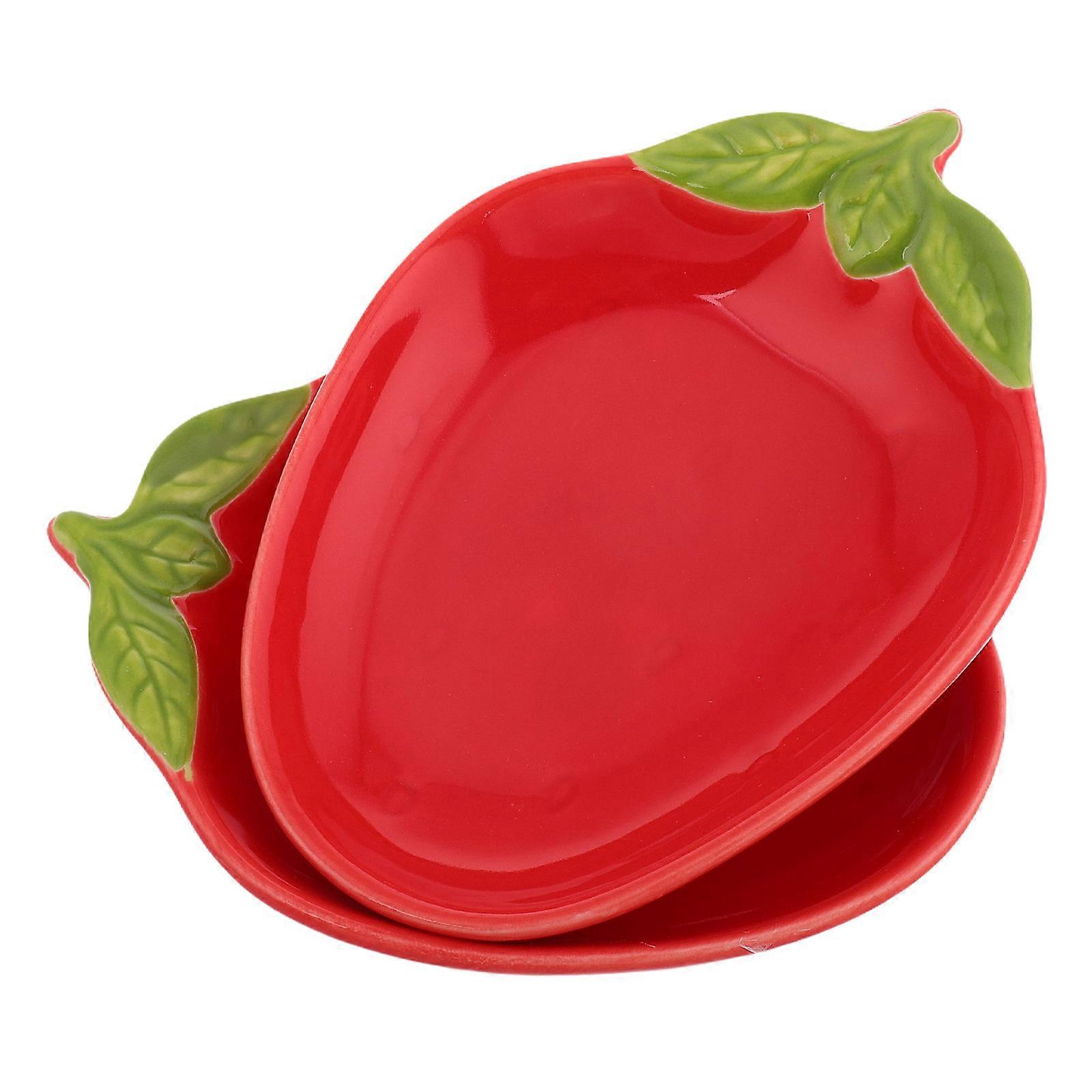 Red Ceramic Appetizer Plates for Serving 2Pcs Creative Snack Holders