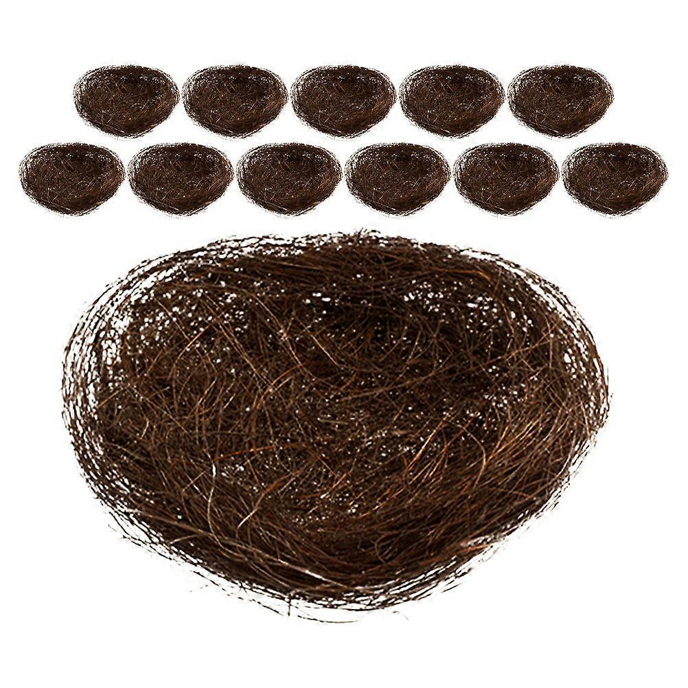 Simulated Bird Nest Mini Artificial Nest for Decoration 12Pcs Brown Fiber