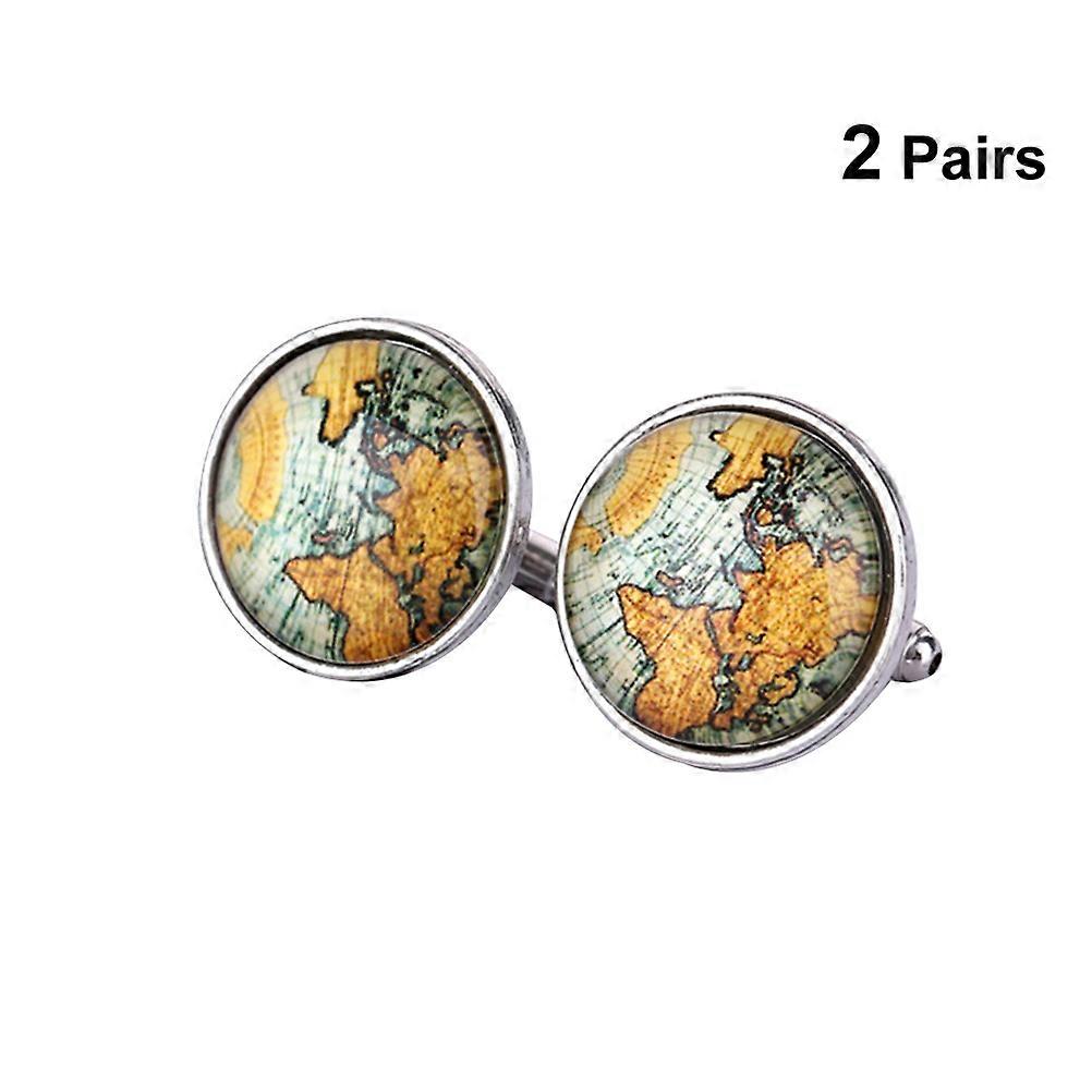 Cuff Links for Men with Antique Map Design 2Pair French Style