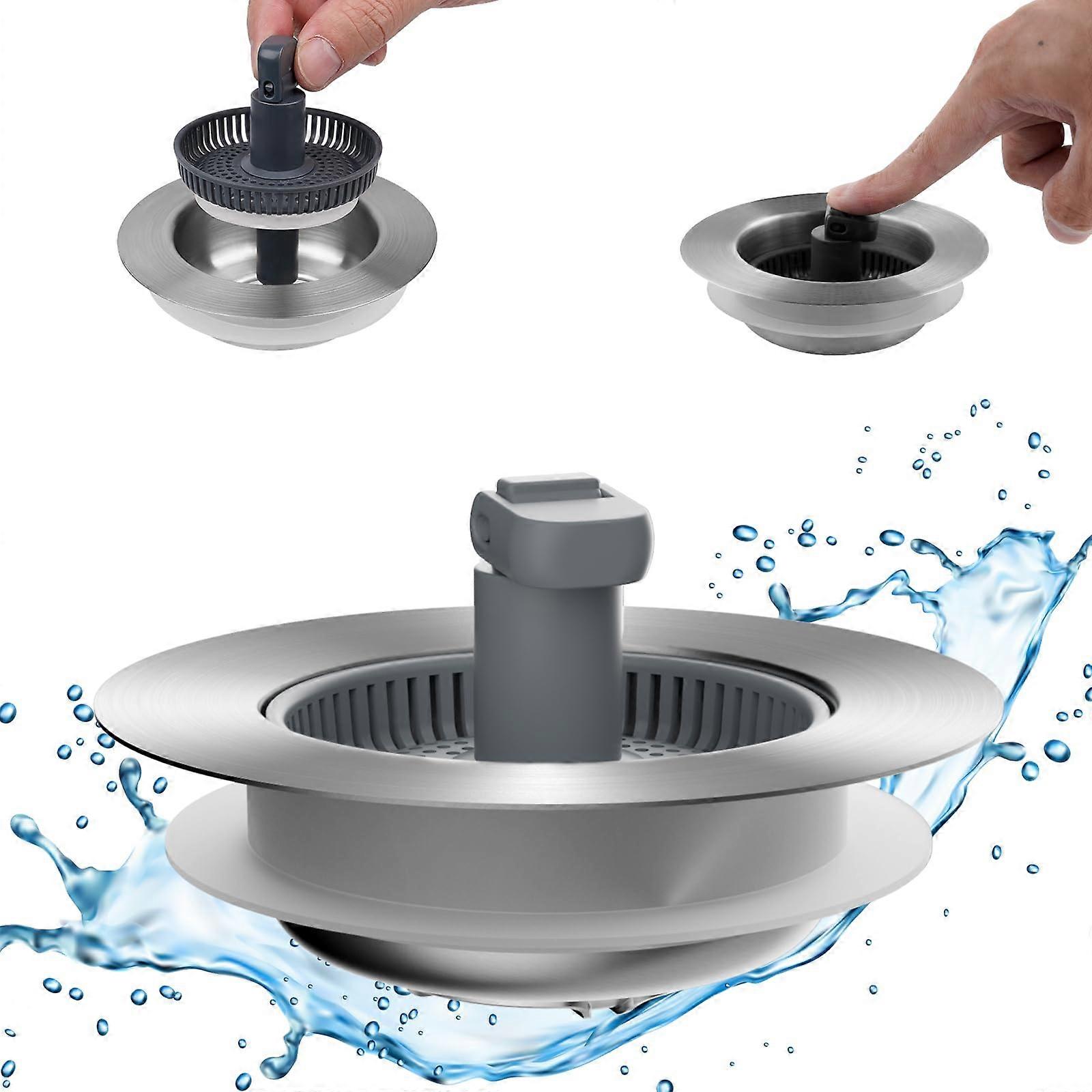 Upgraded 3 in 1 Stainless Steel Kitchen Sink Strainer and Stopper with AntiClogging Basket