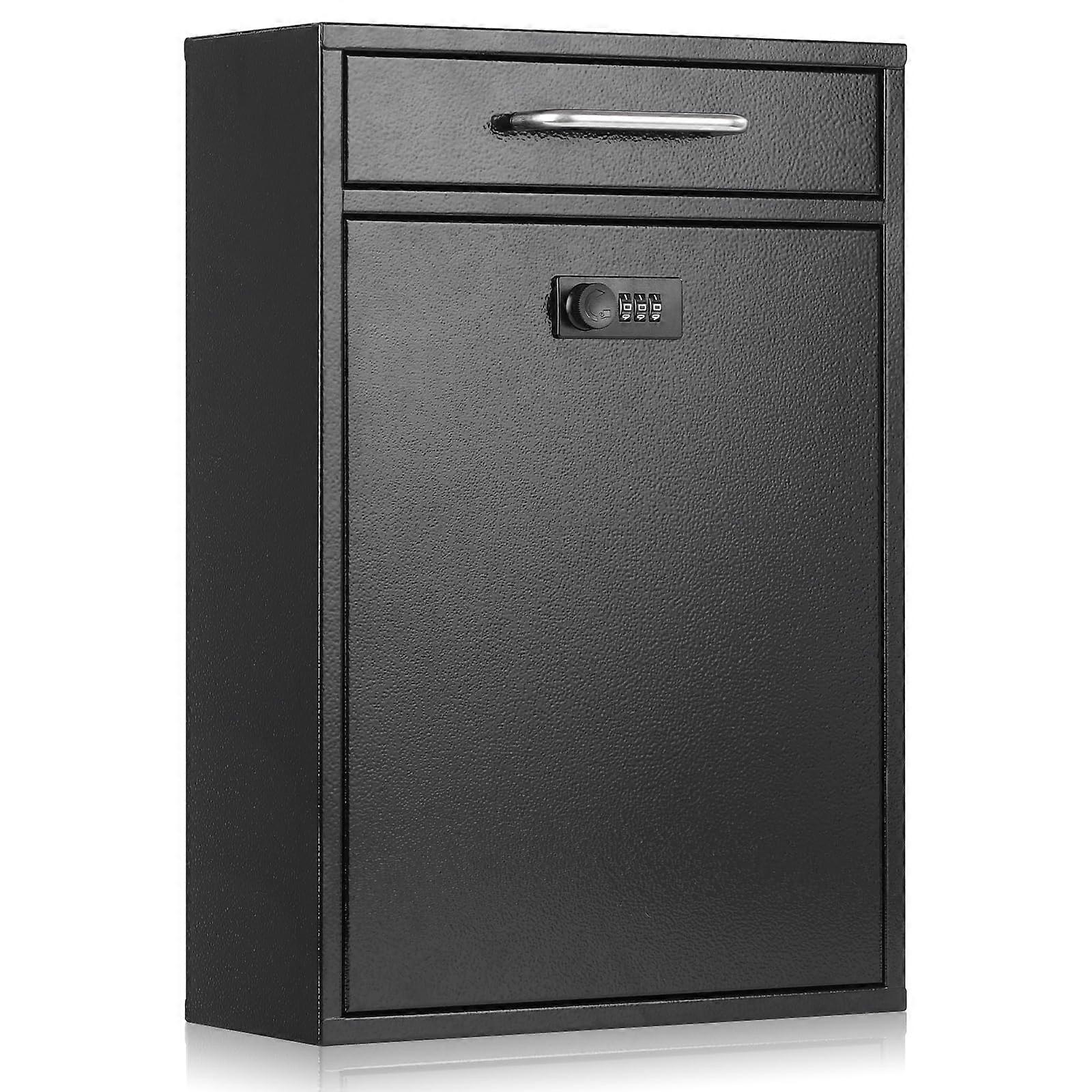 Locking Wall Mount Mailbox with Combination Lock, Large Capacity Weatherproof Metal for Home