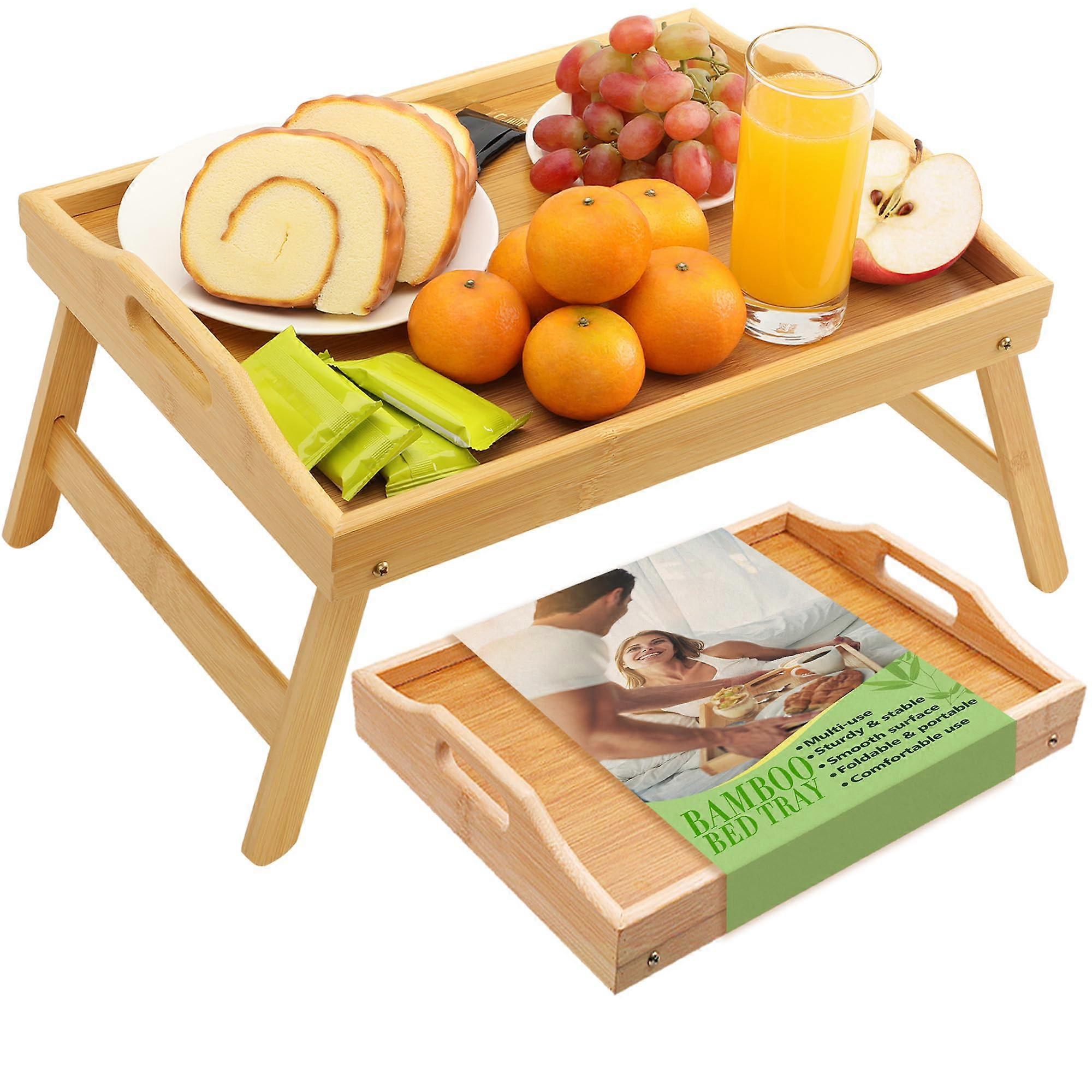 Bamboo Bed Tray with Folding Legs and Handles, SpillResistant, MultiPurpose Breakfast Table
