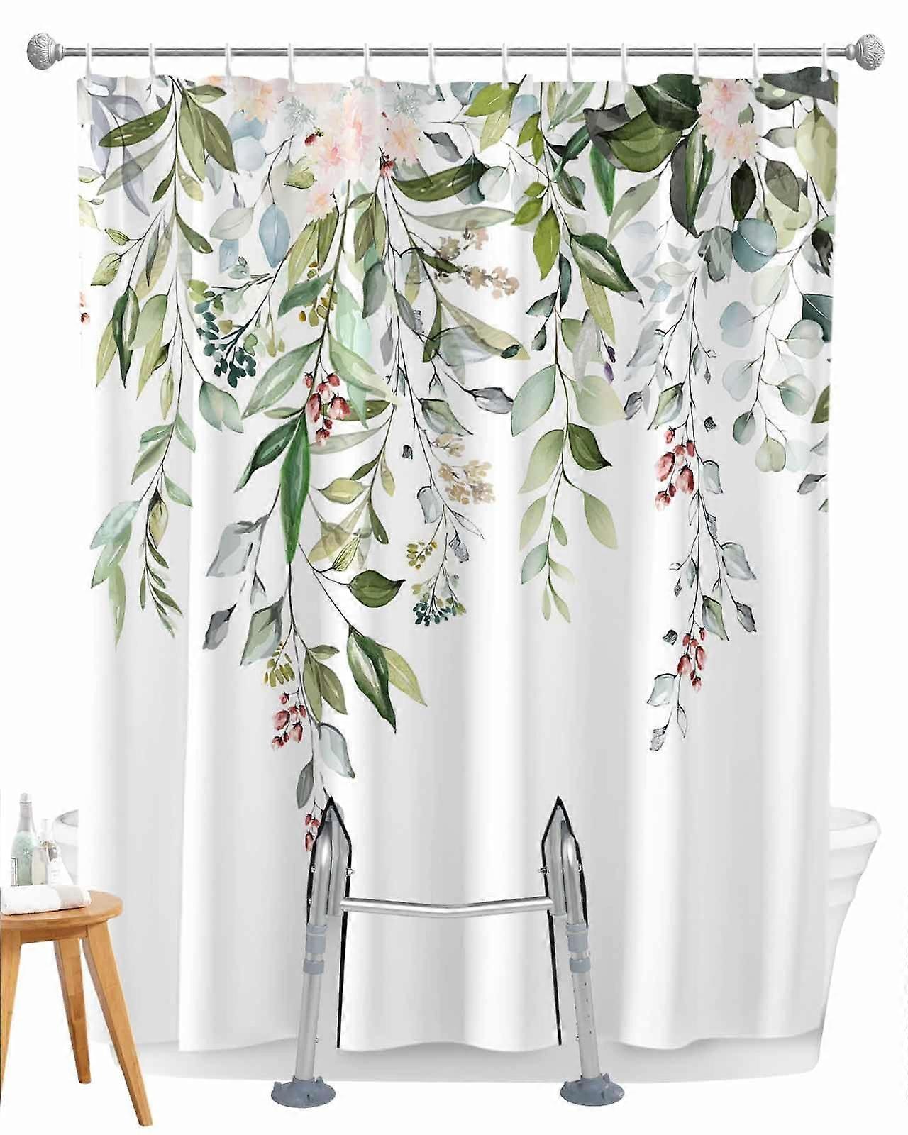Accessible Split Shower Curtain for Transfer Bench, Waterproof Polyester Botanical 72x72 with Hooks