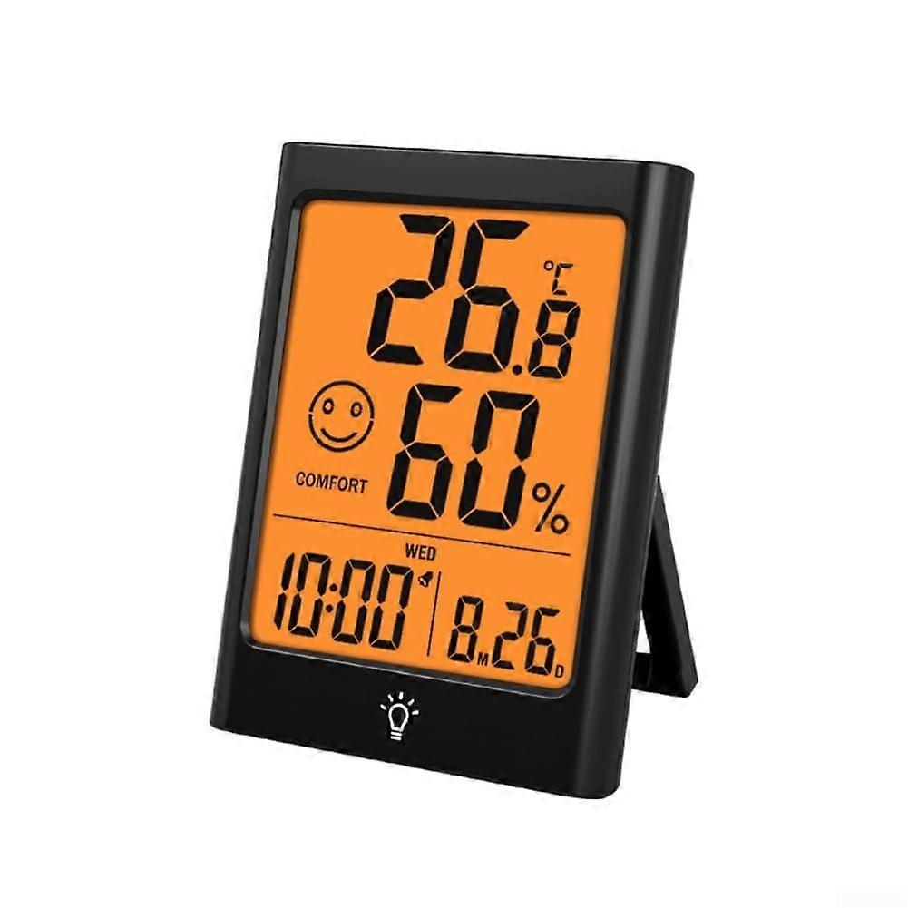 Digital Thermometer Hygrometer with Touchscreen, Backlit Display, Magnetic Mount  Black