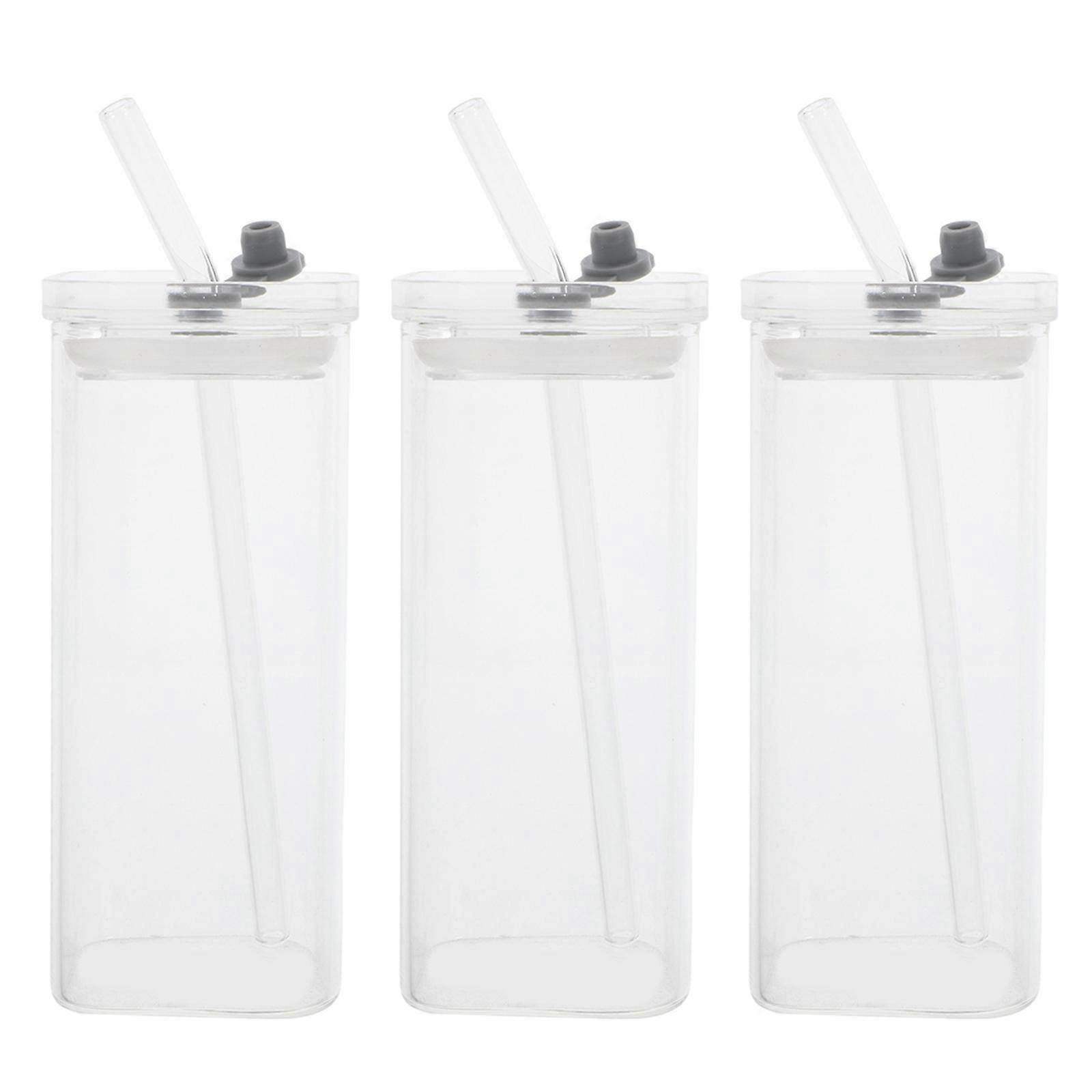 Transparent Glass Cups with Lids and Straws 3Sets for Cold Drinks