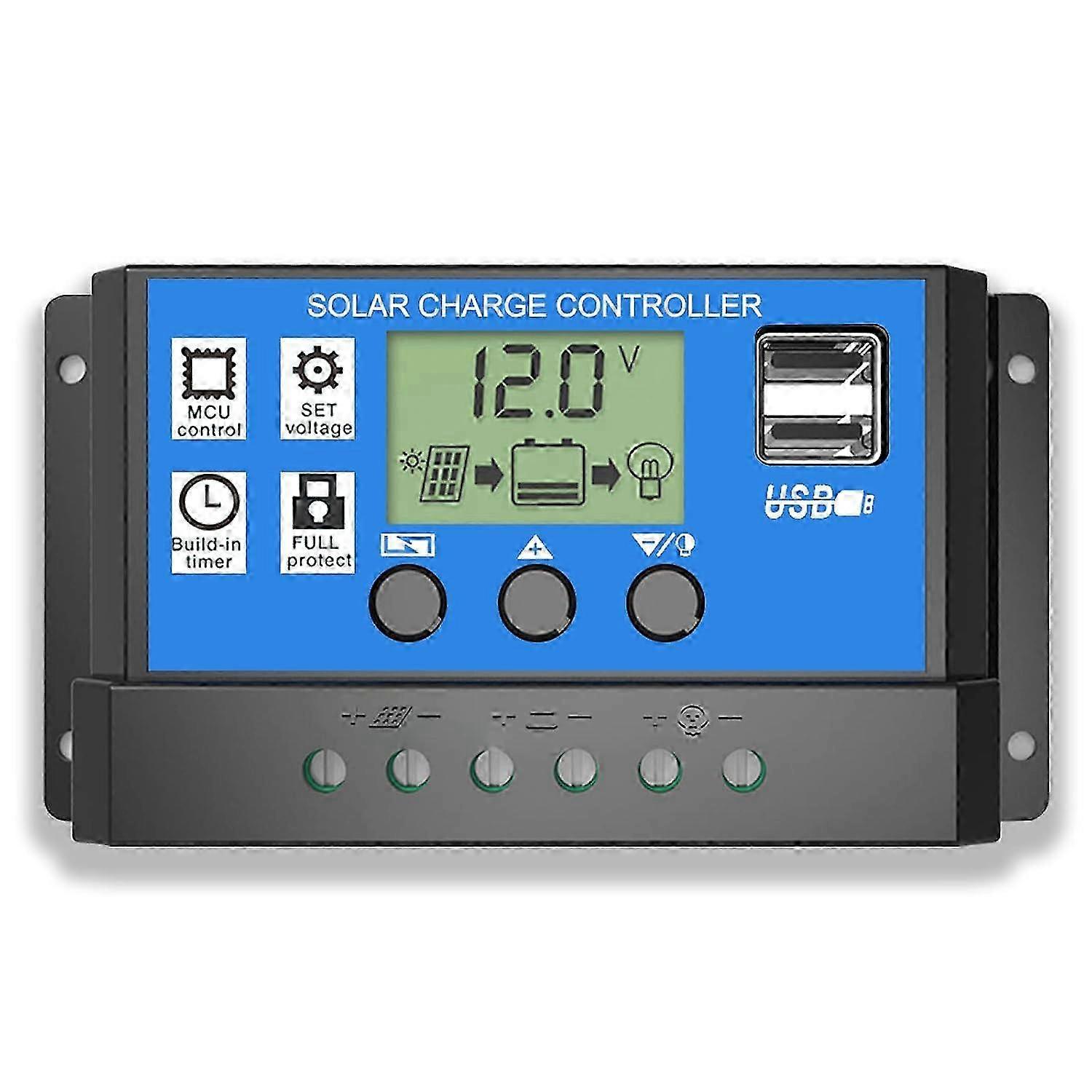 Solar Charge Controller, 30A Solar Panel Controller 12V/24V PWM Automatic Parameter Adjustable LCD Display 2025
