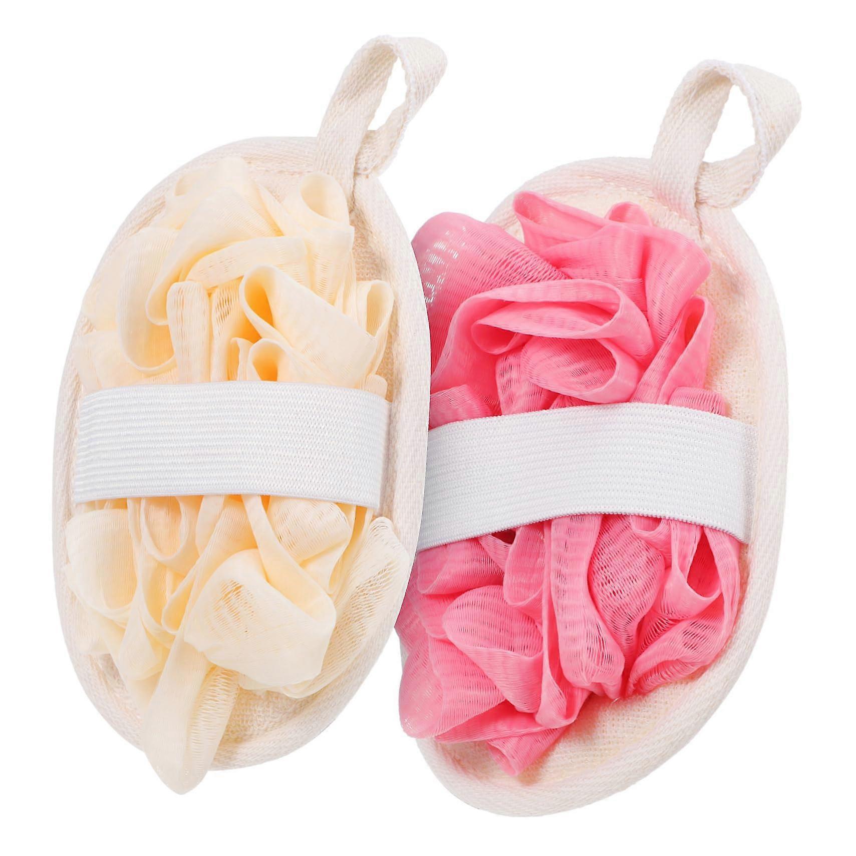 2pcs Exfoliating Loofah Pad DualSided Bath Scrubber with Handle Strap for Gentle Skin Cleansing